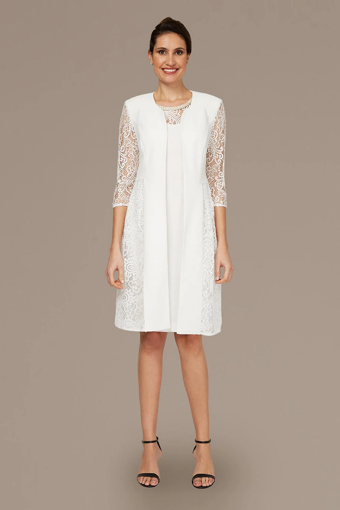 Knee-Length Lace Accent Dress and Jacket Set