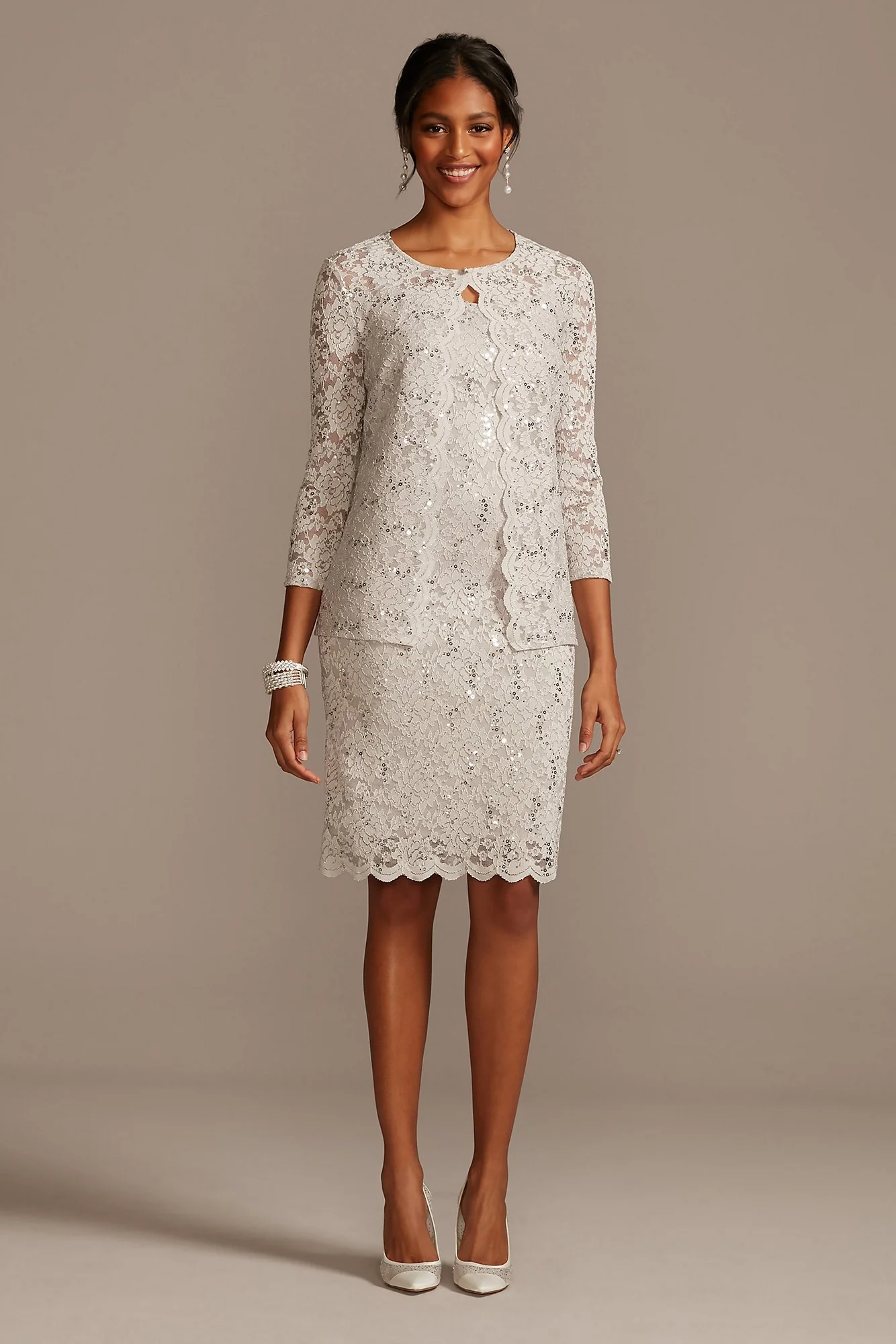 Knee-Length Lace Tank Dress and Matching Jacket
