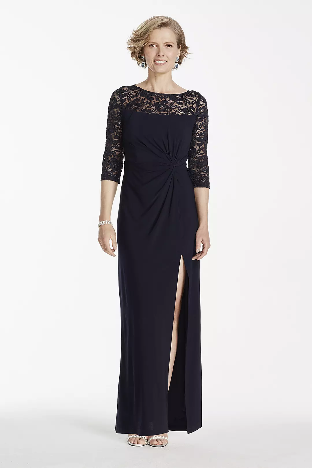 Lace 3/4 Sleeve Long Jersey Dress - Image 3