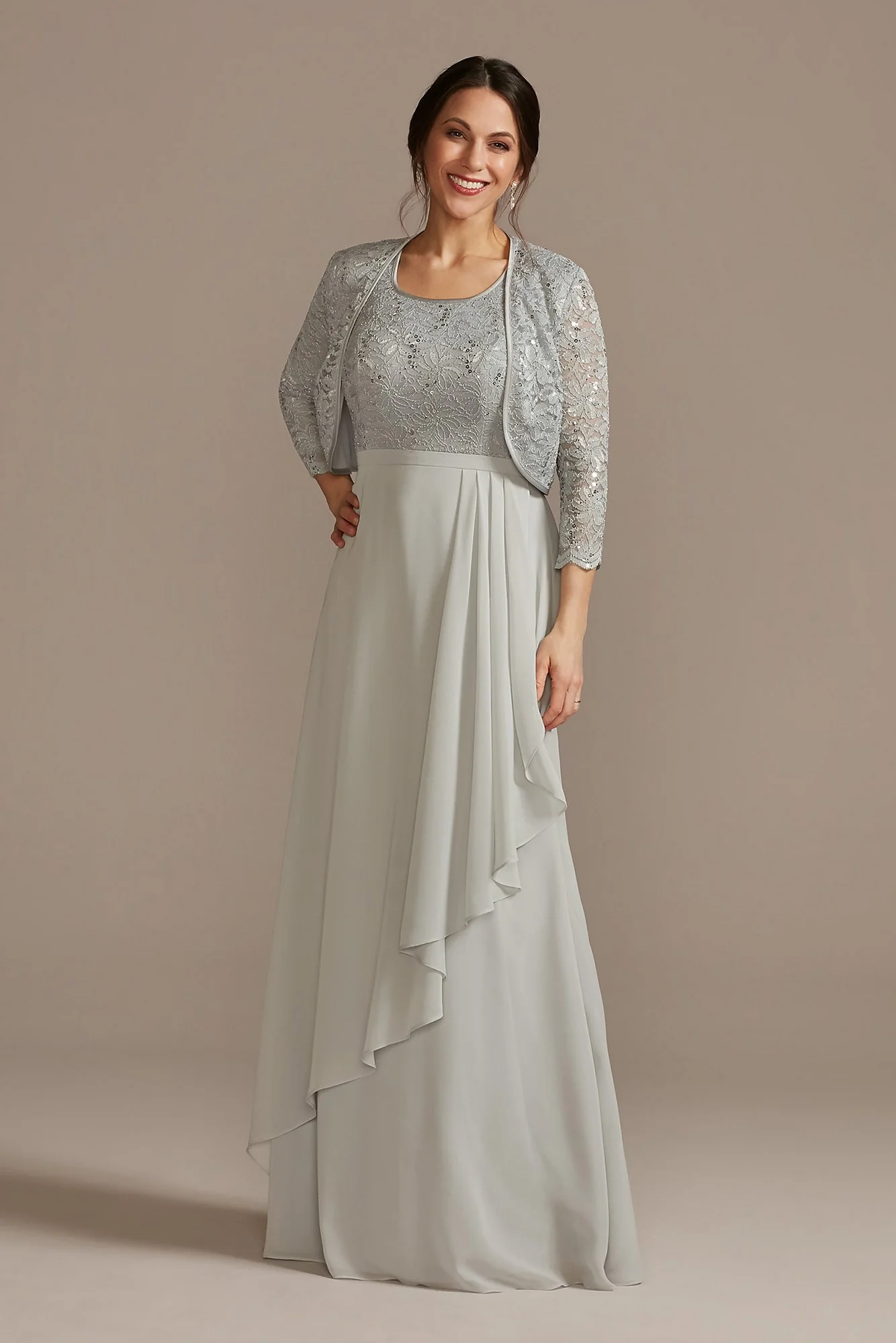 Lace and Chiffon A-Line with Matching Jacket