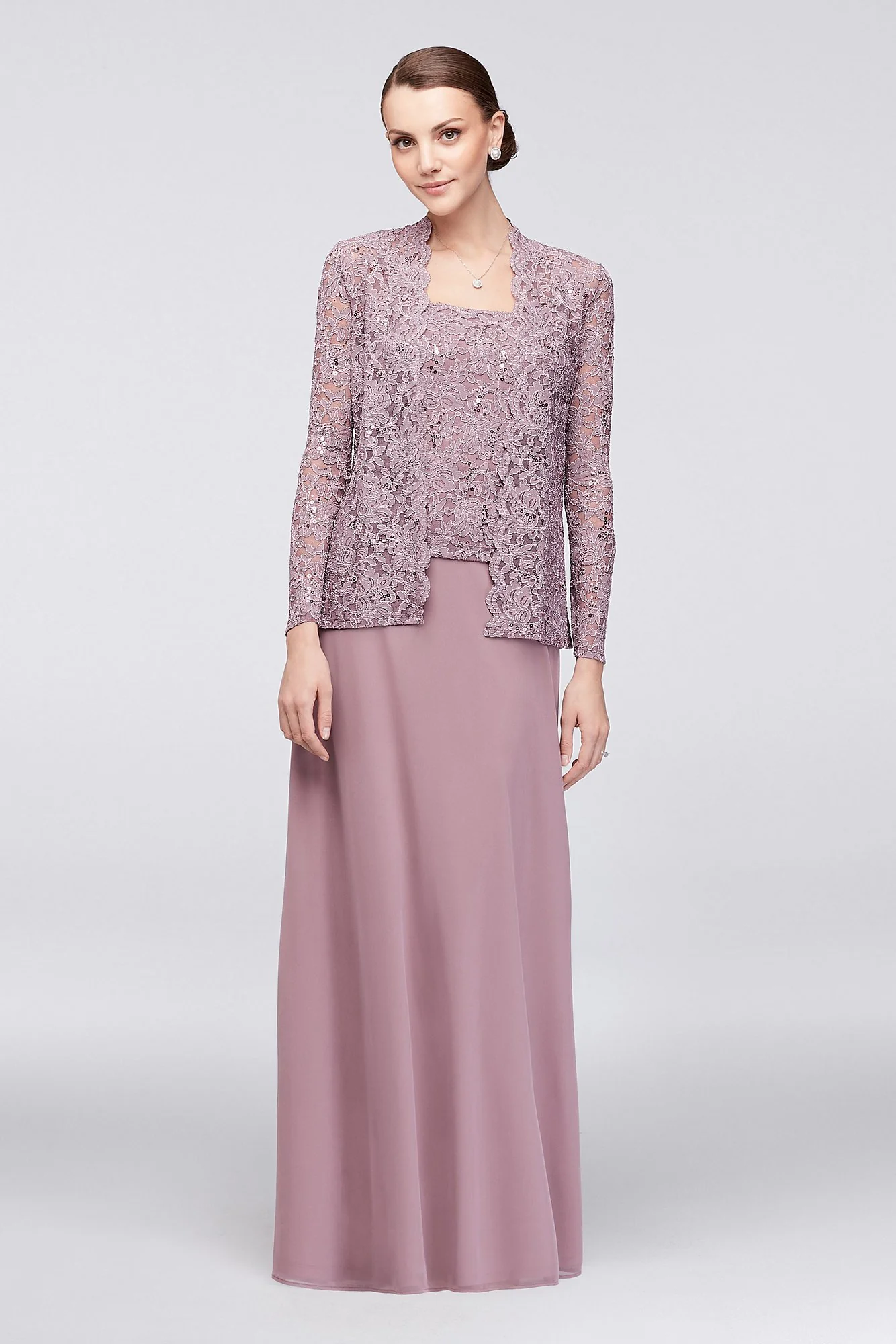 Lace and Chiffon Two-Piece Scalloped Dress