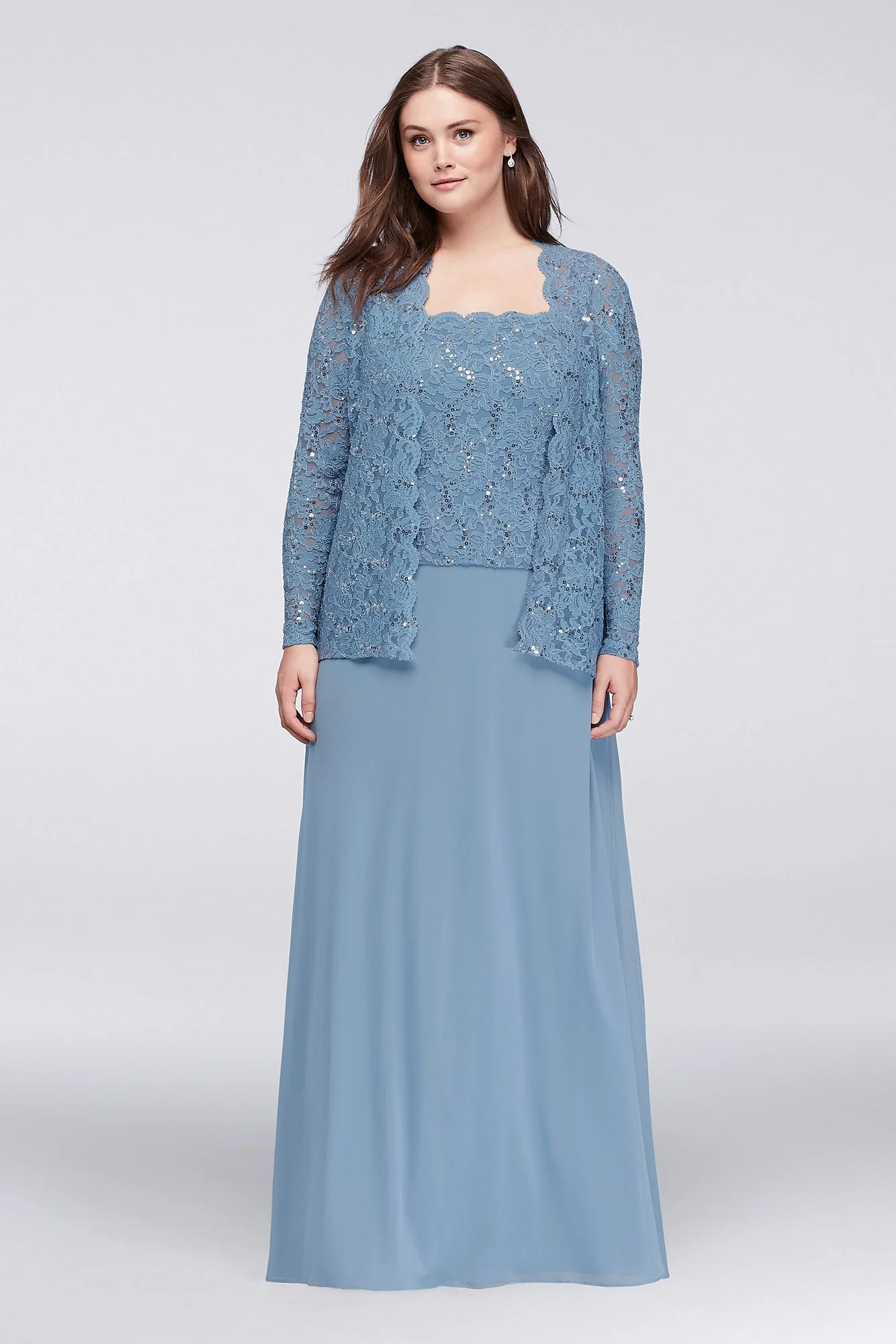 Lace and Chiffon Two-Piece Scalloped Dress - Image 3