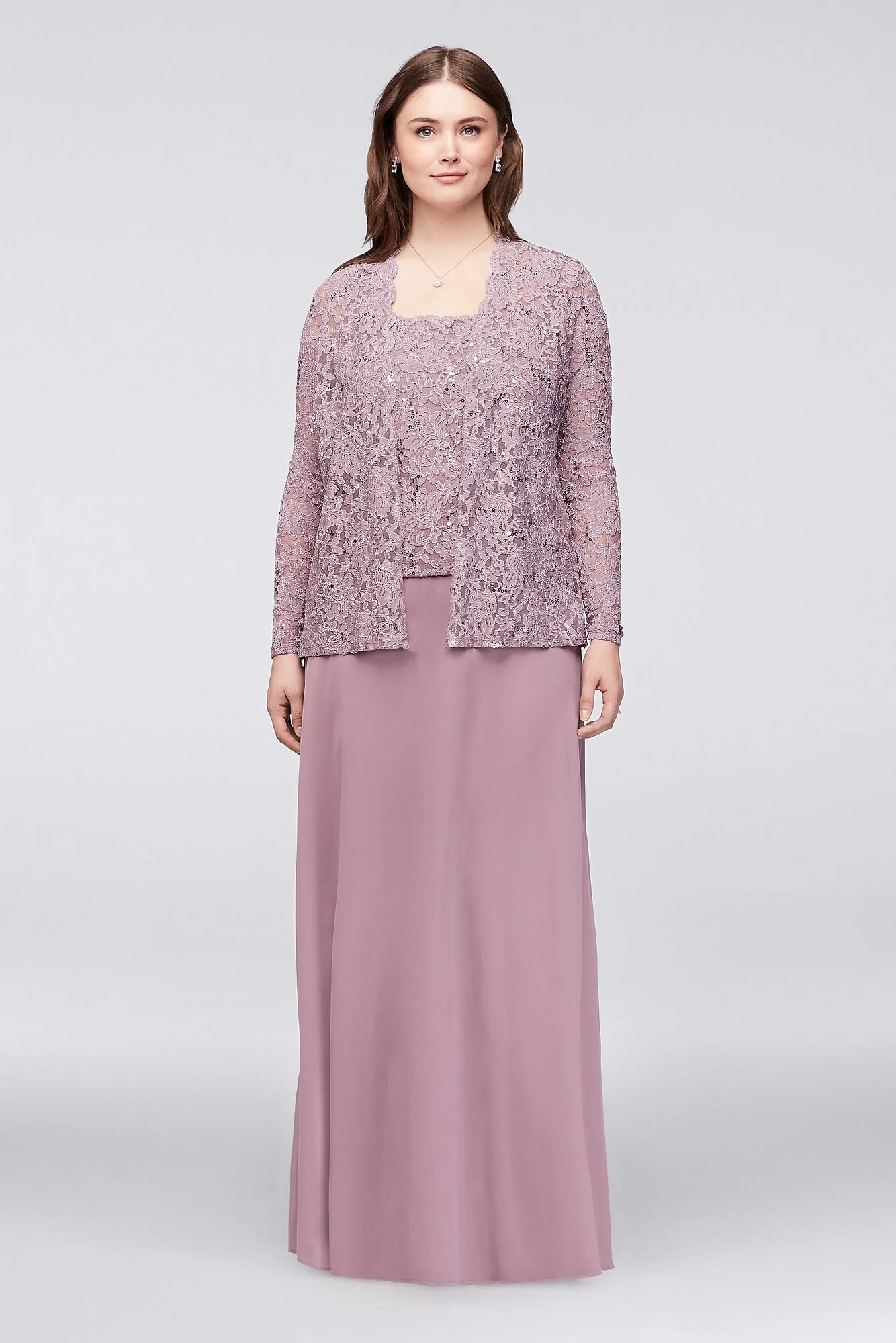 Lace and Chiffon Two-Piece Scalloped Dress - Image 5