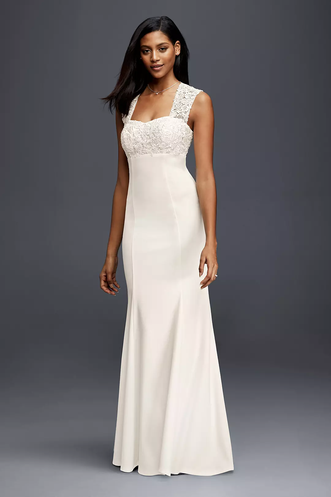 Lace and Crepe Sheath Wedding Dress - Image 2