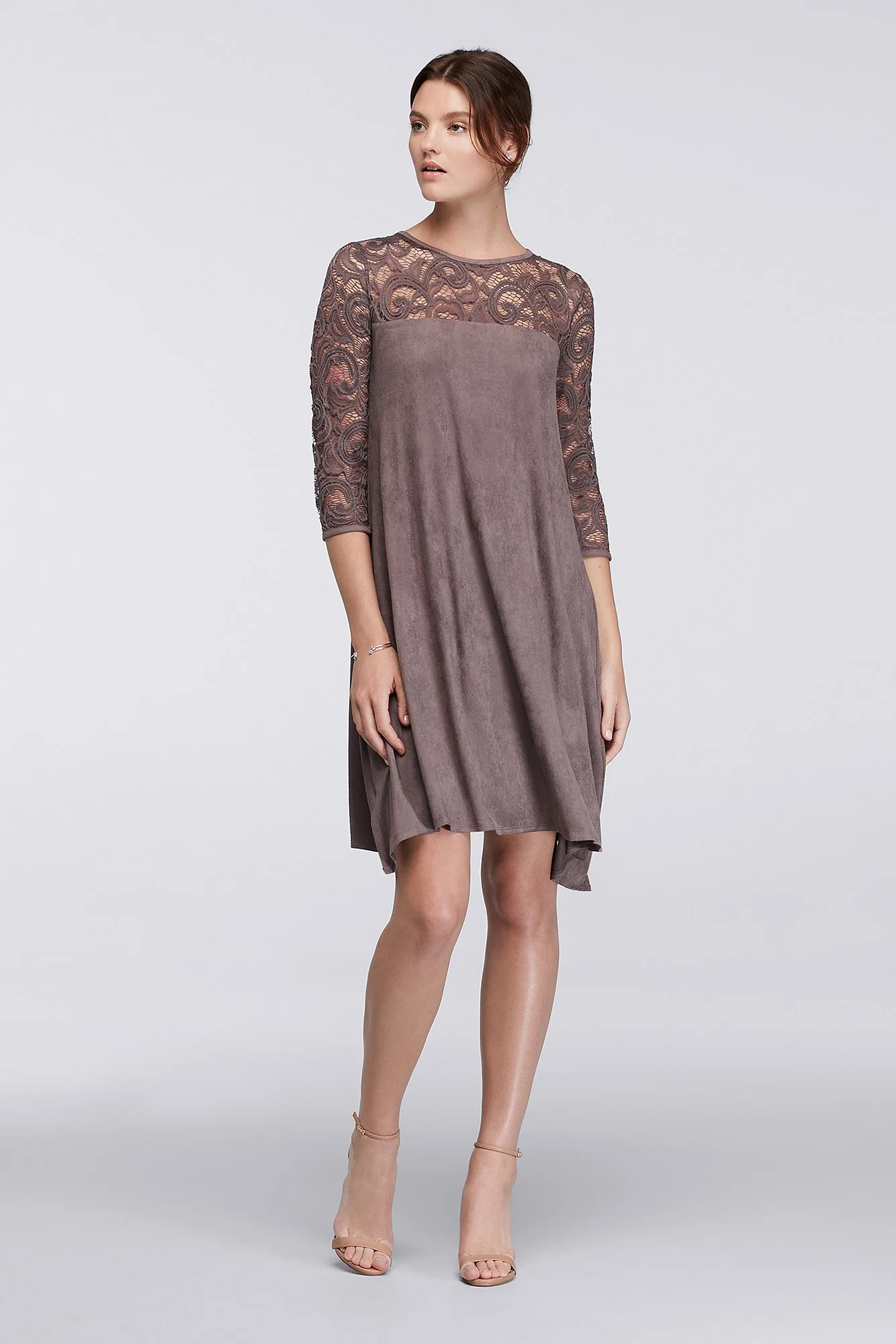 Lace and Faux-Suede Swing Dress - Image 2