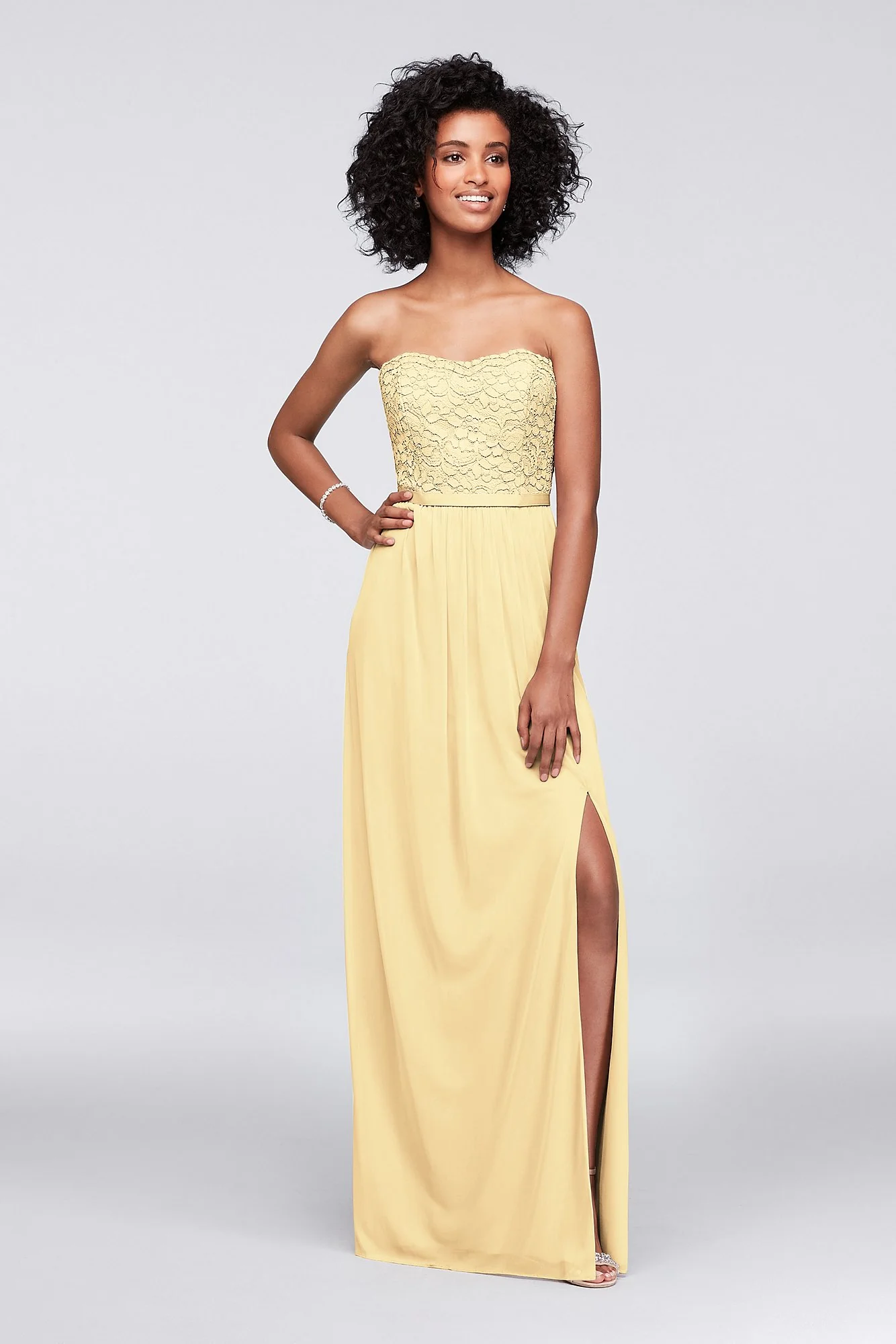 Lace and Mesh Long Strapless Dress - Image 107