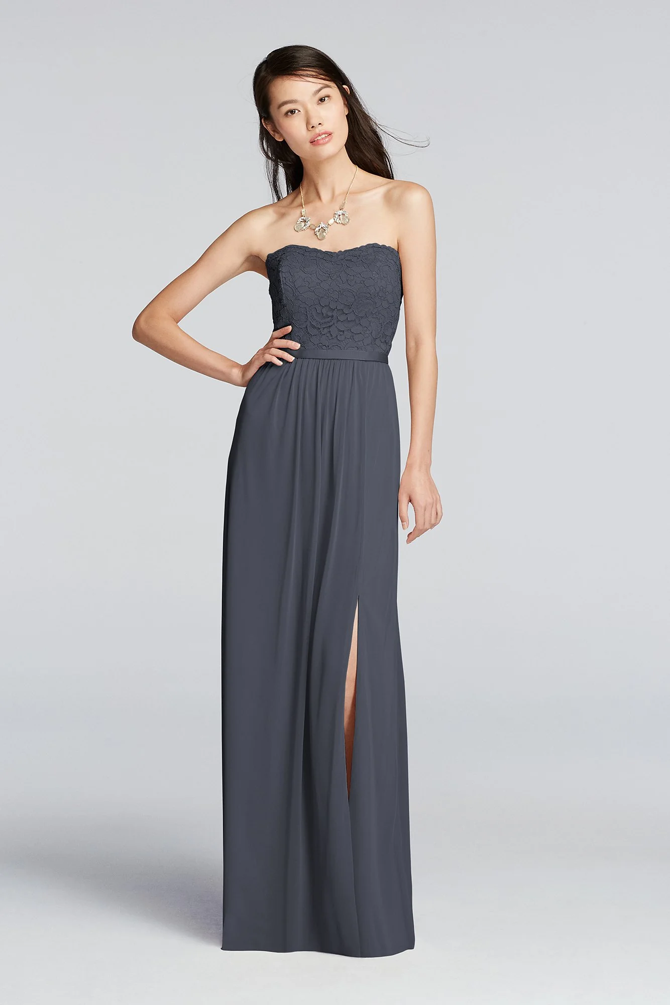 Lace and Mesh Long Strapless Dress - Image 24