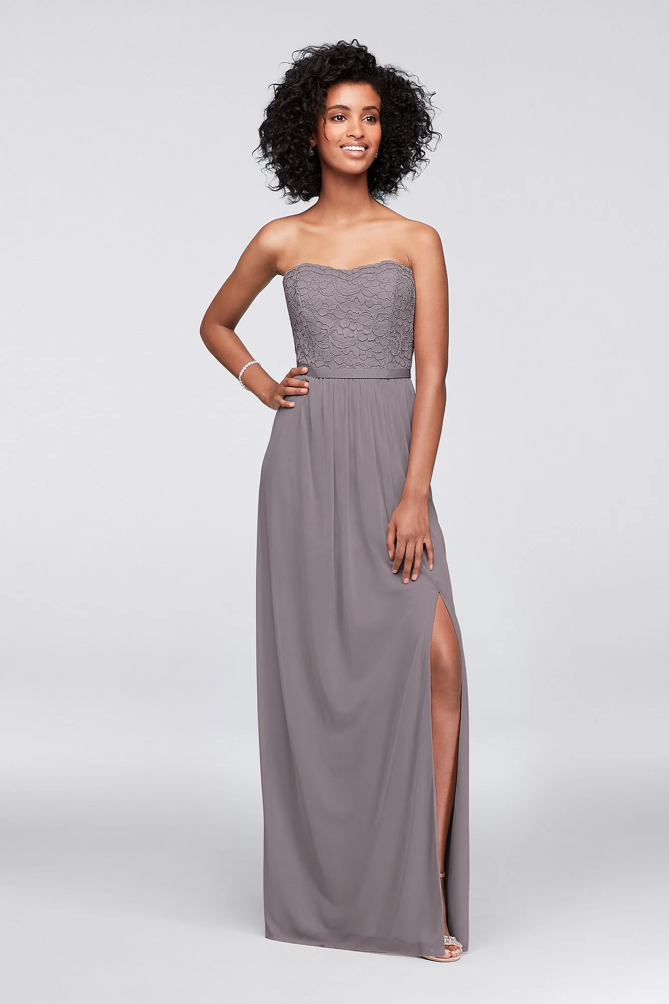 Lace and Mesh Long Strapless Dress - Image 4