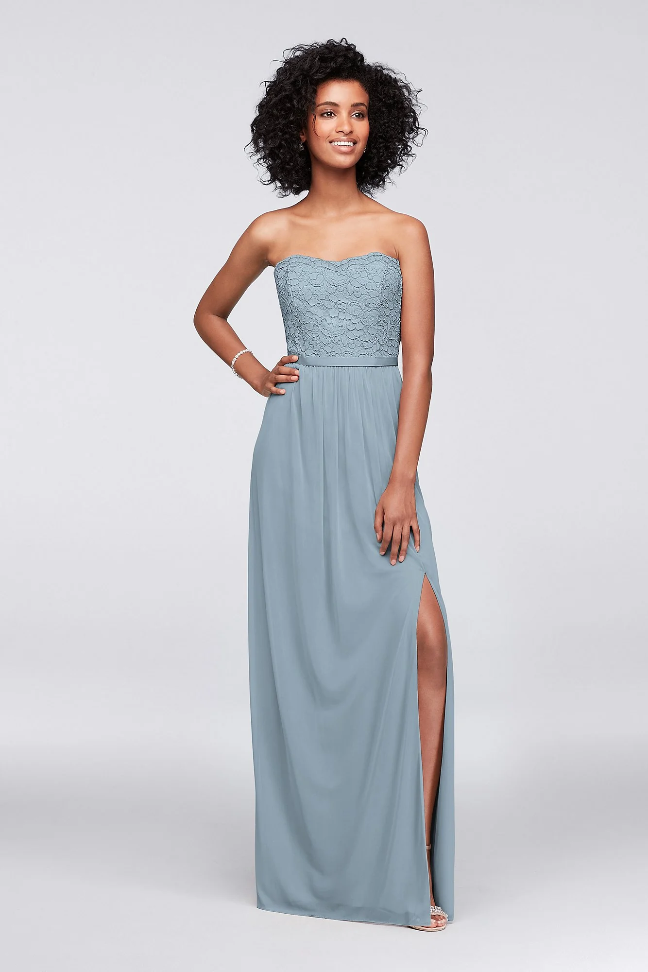 Lace and Mesh Long Strapless Dress - Image 67