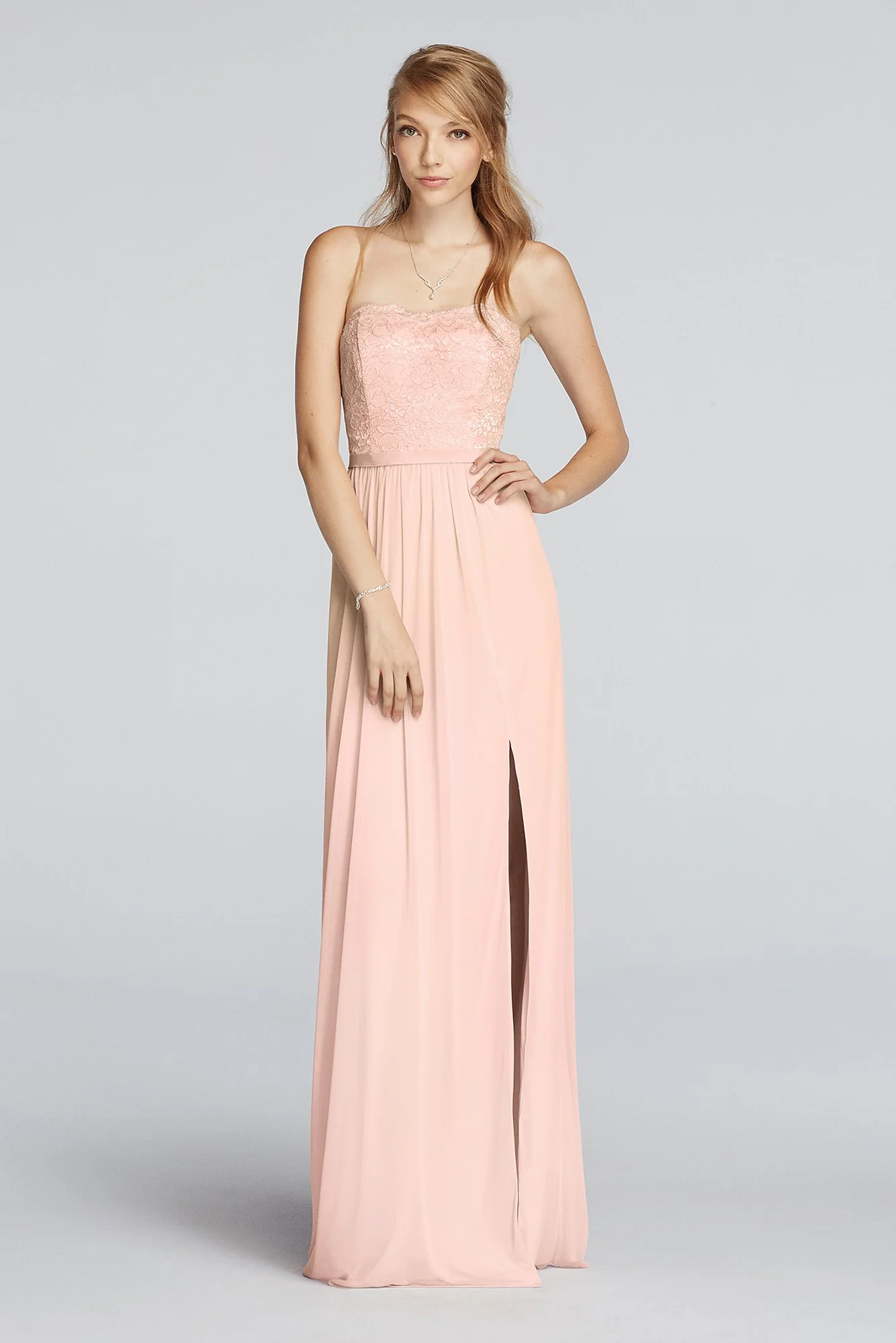 Lace and Mesh Long Strapless Dress - Image 78