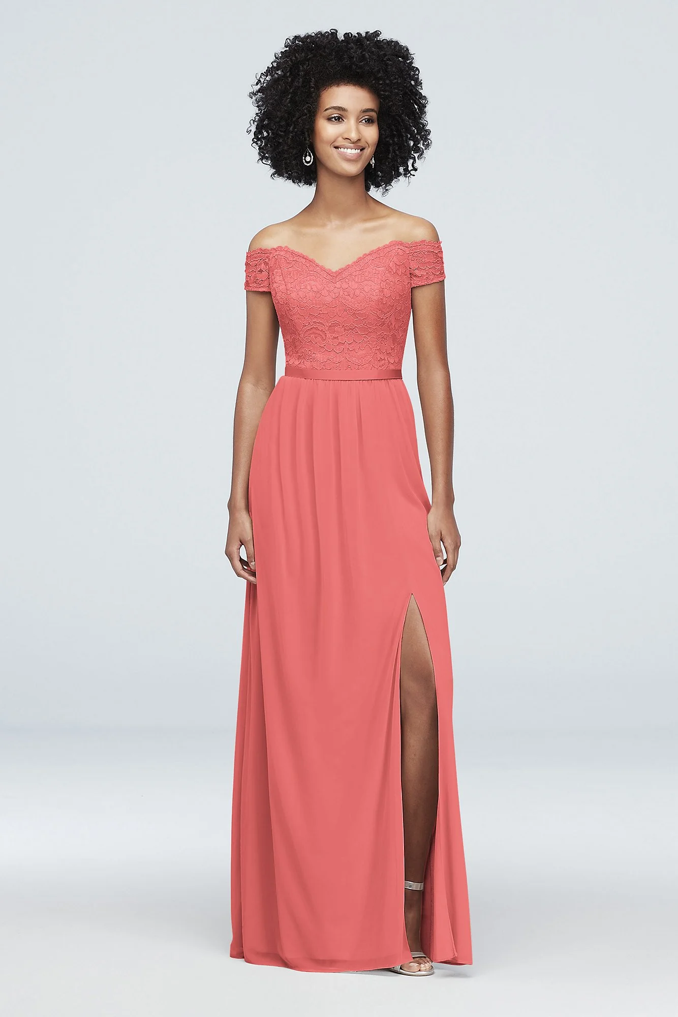 Off-the-Shoulder Lace and Mesh Bridesmaid Dress - Image 18