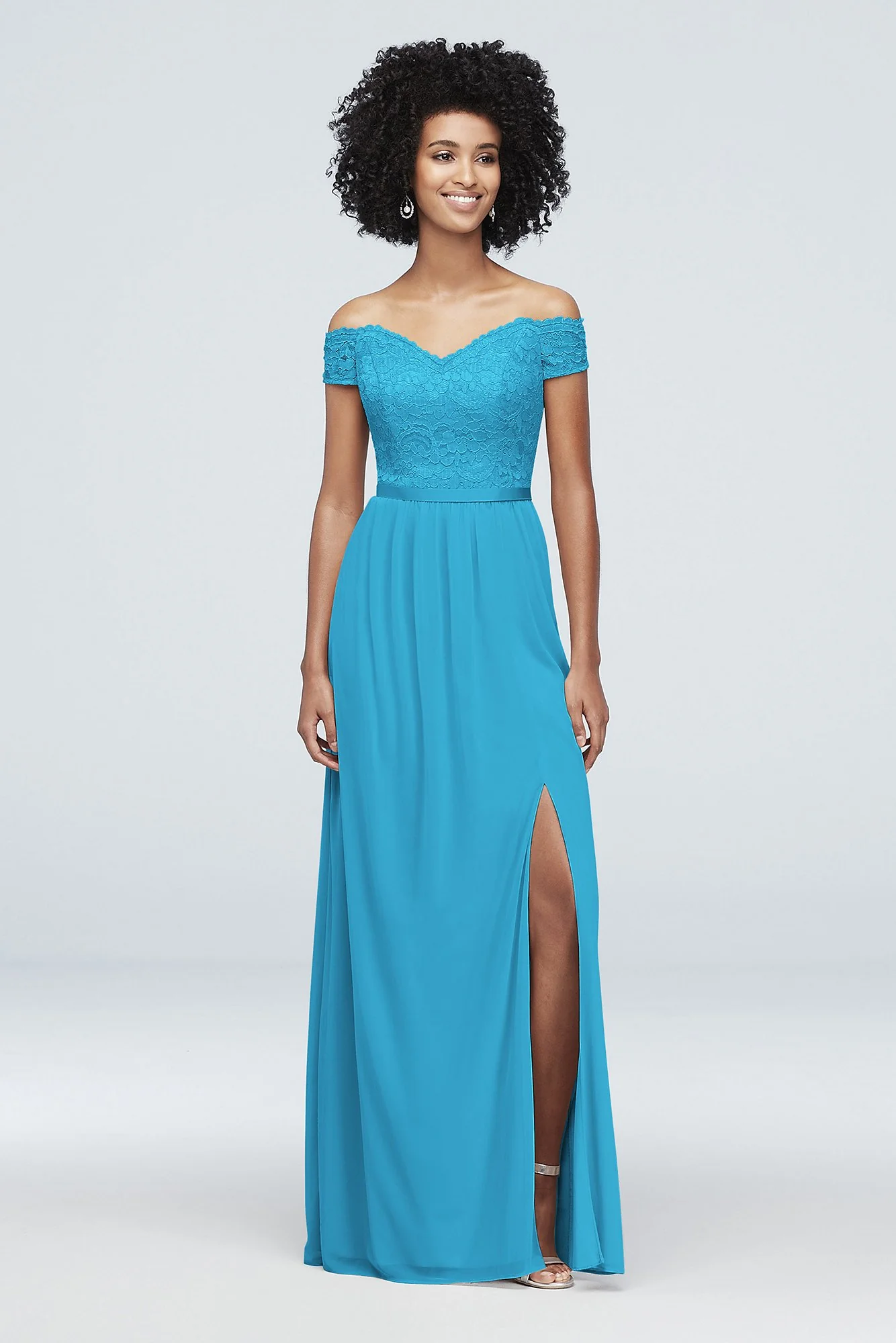 Off-the-Shoulder Lace and Mesh Bridesmaid Dress - Image 25