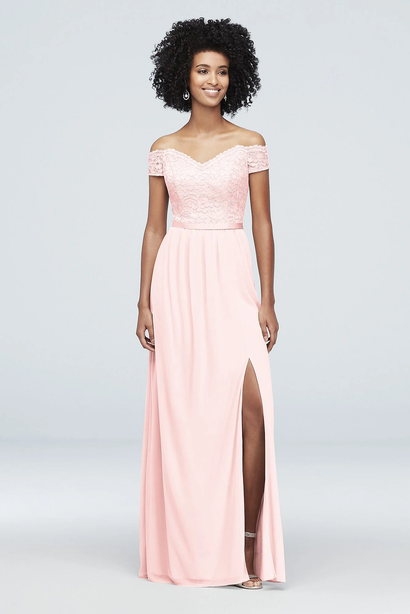 Off-the-Shoulder Lace and Mesh Bridesmaid Dress - Image 29