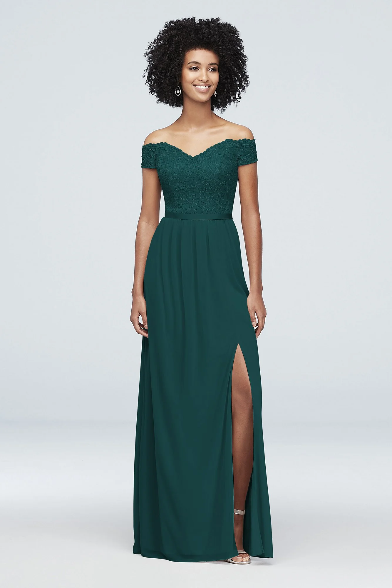 Off-the-Shoulder Lace and Mesh Bridesmaid Dress - Image 30