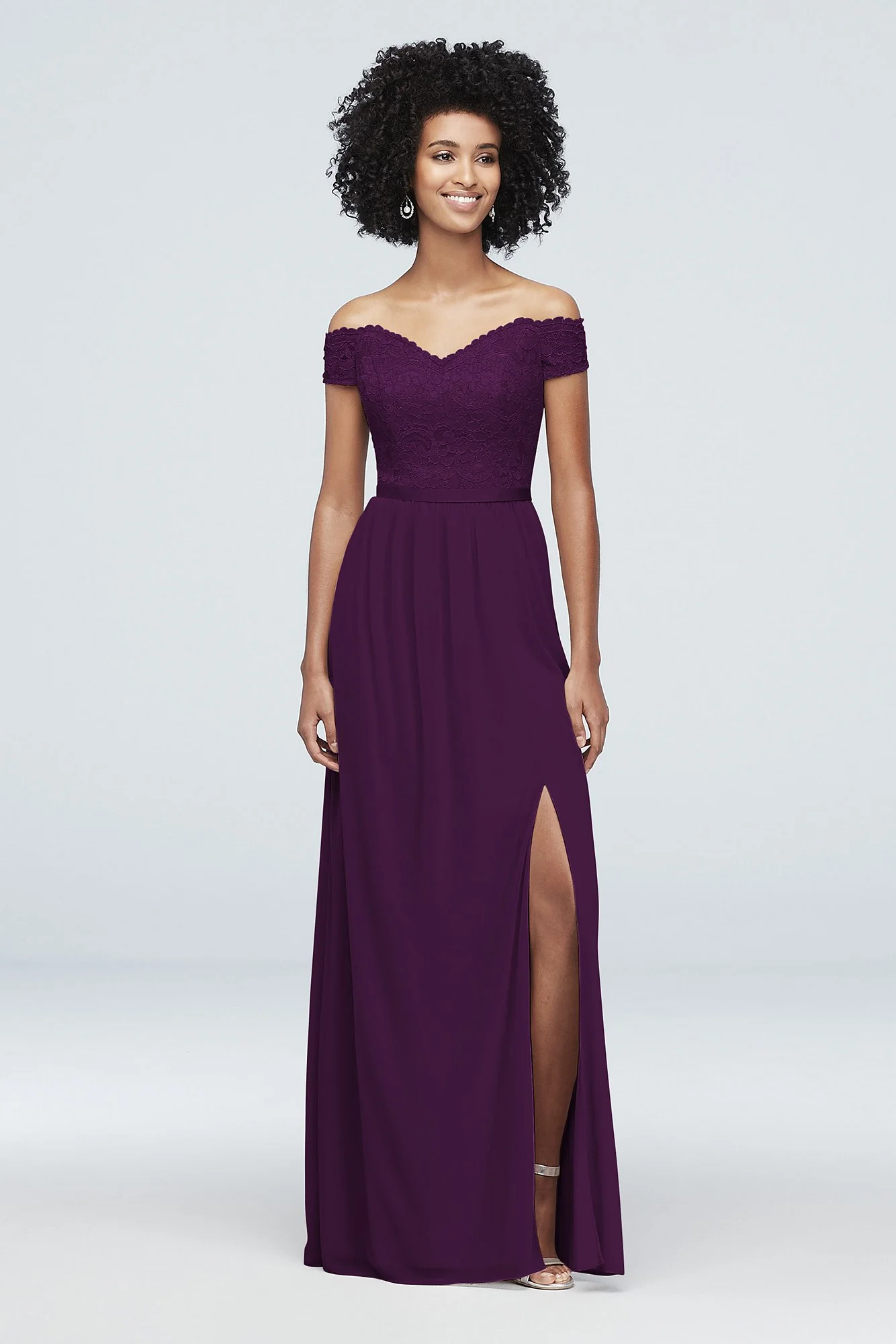 Off-the-Shoulder Lace and Mesh Bridesmaid Dress - Image 31