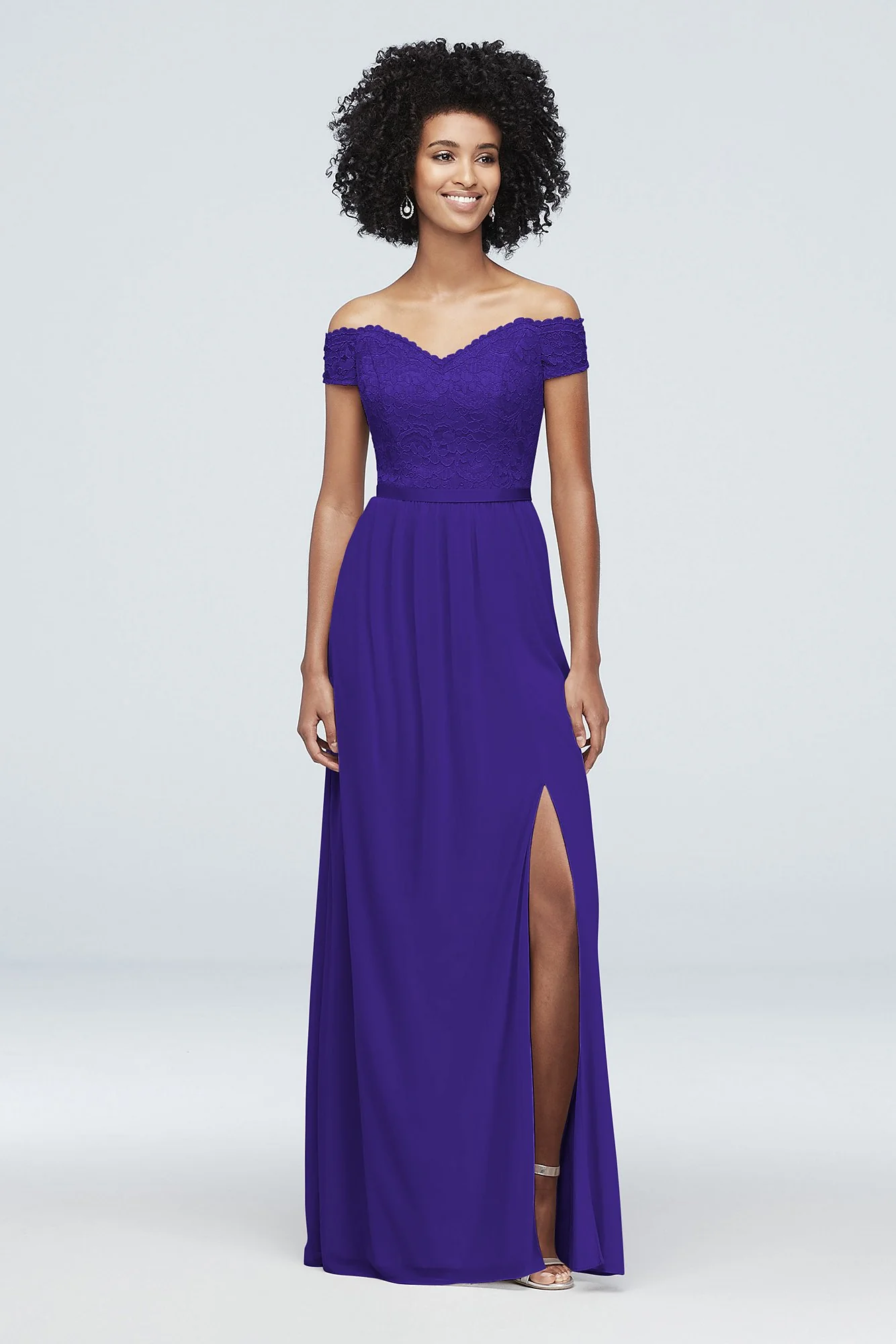 Off-the-Shoulder Lace and Mesh Bridesmaid Dress - Image 46