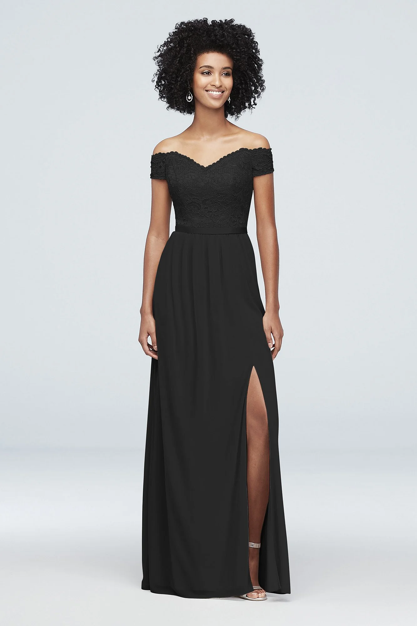 Off-the-Shoulder Lace and Mesh Bridesmaid Dress - Image 5