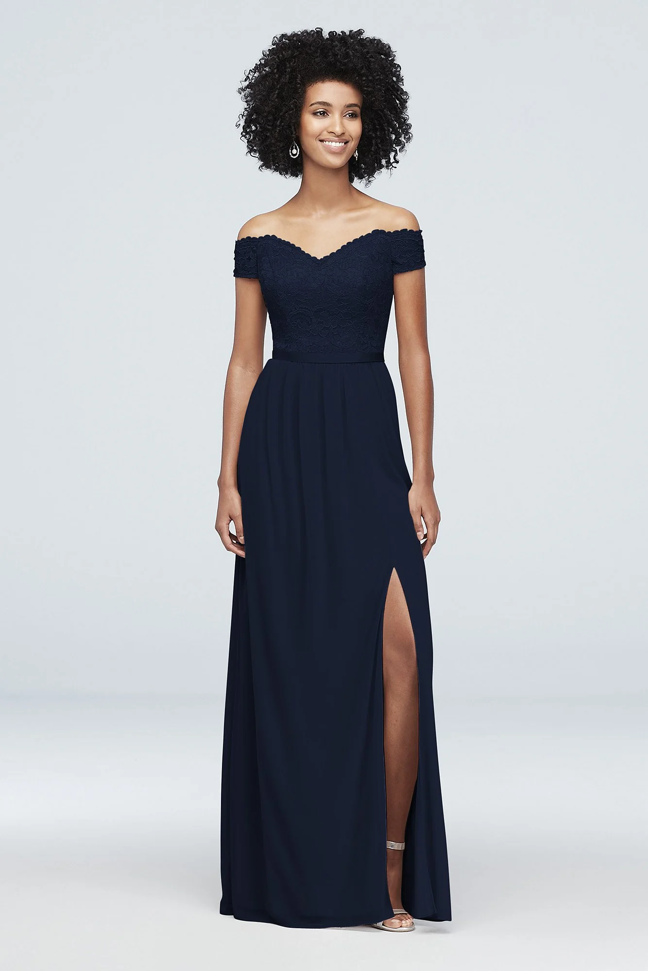 Off-the-Shoulder Lace and Mesh Bridesmaid Dress - Image 66