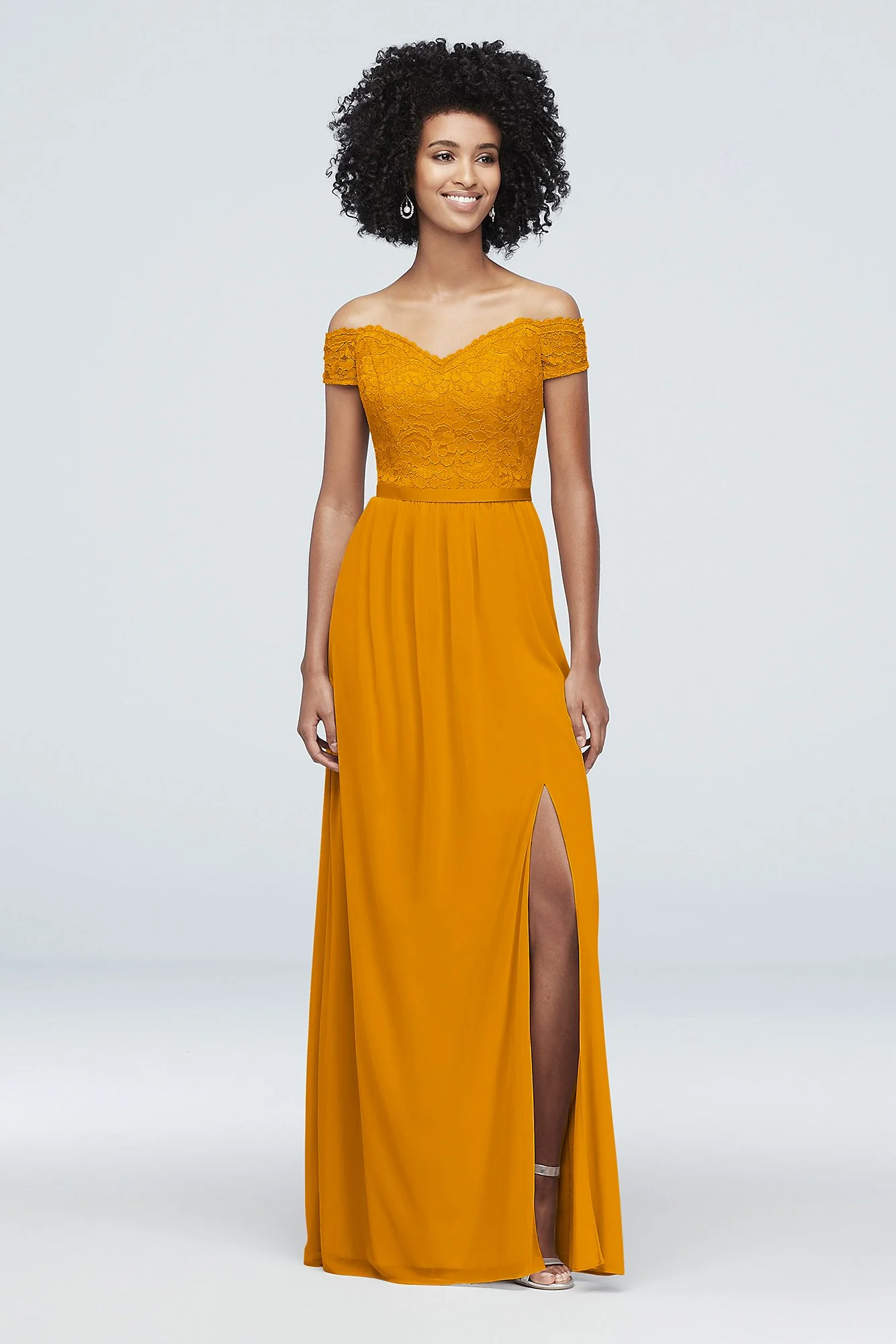 Off-the-Shoulder Lace and Mesh Bridesmaid Dress - Image 8