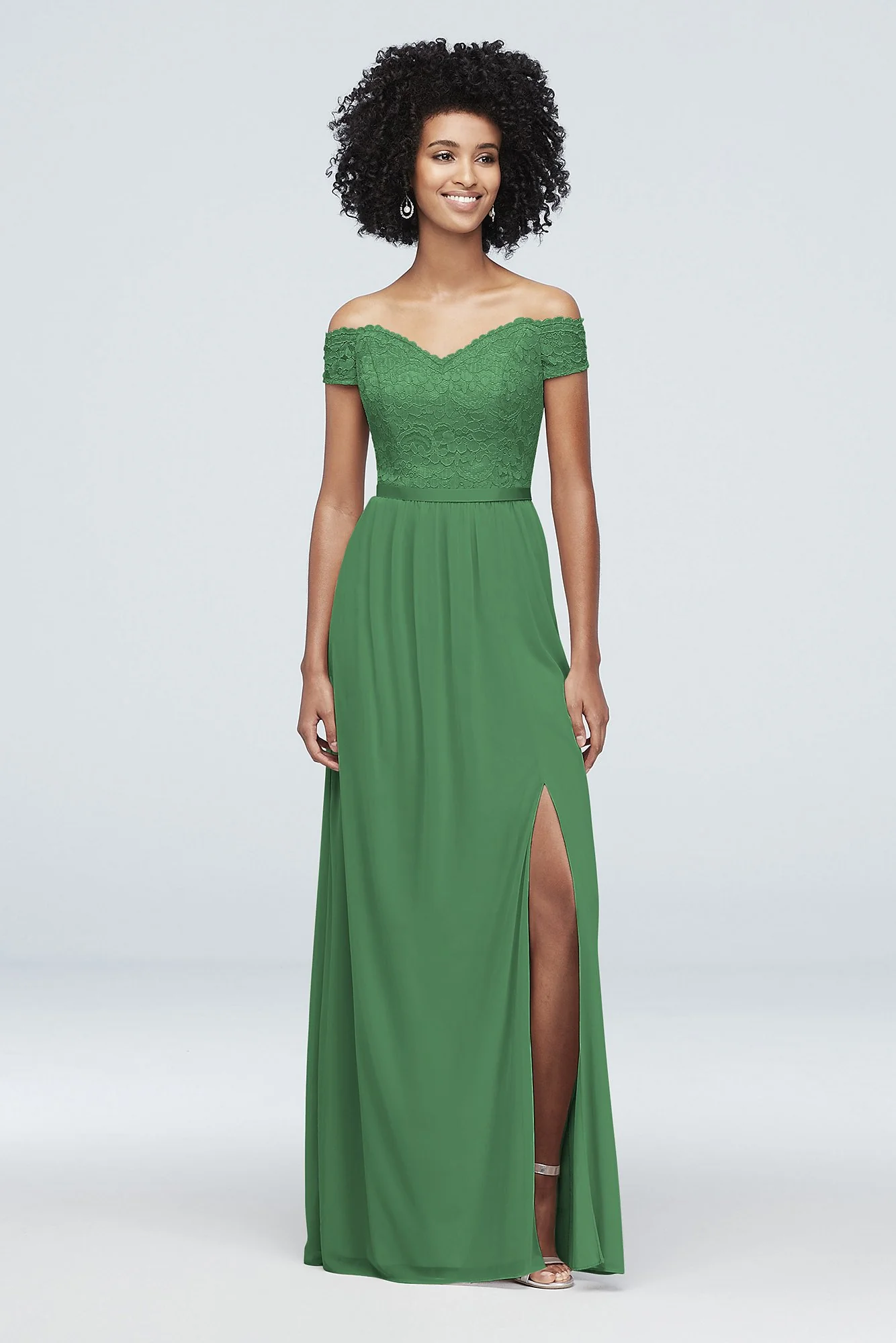 Off-the-Shoulder Lace and Mesh Bridesmaid Dress - Image 96