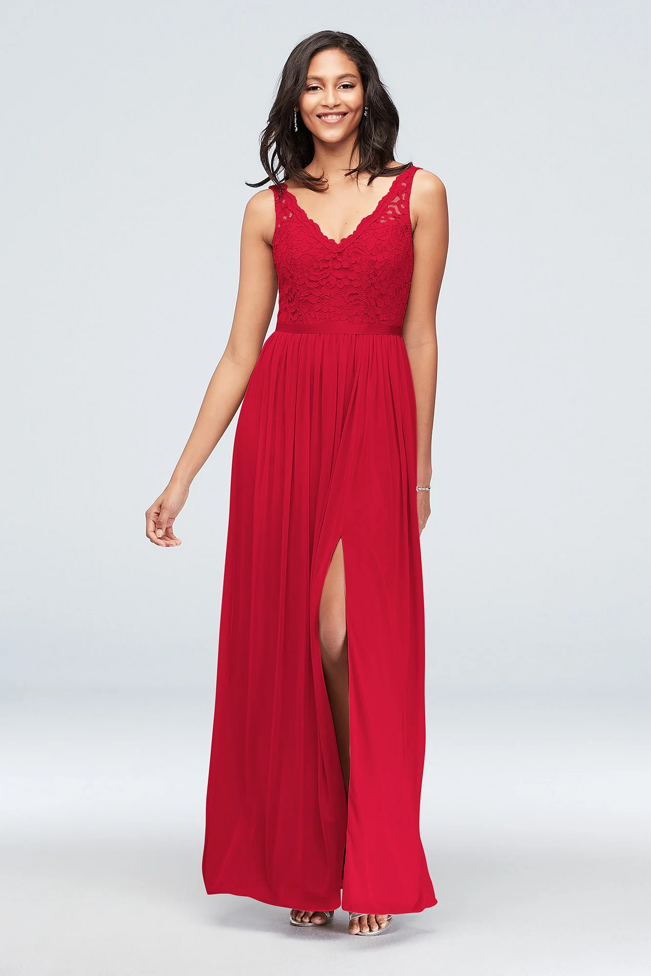 Lace and Mesh V-Neck Dress - Image 13