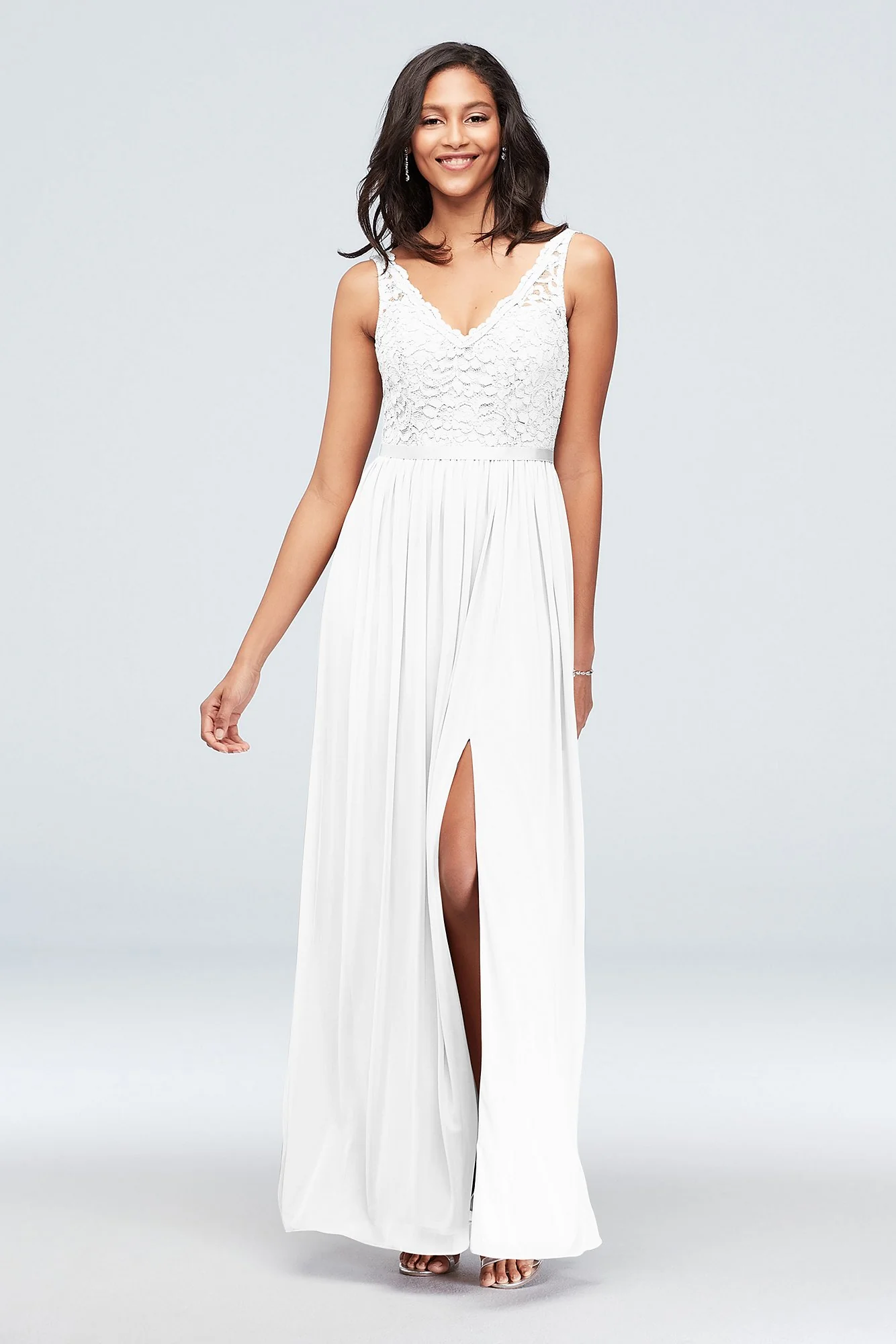 Lace and Mesh V-Neck Dress - Image 19