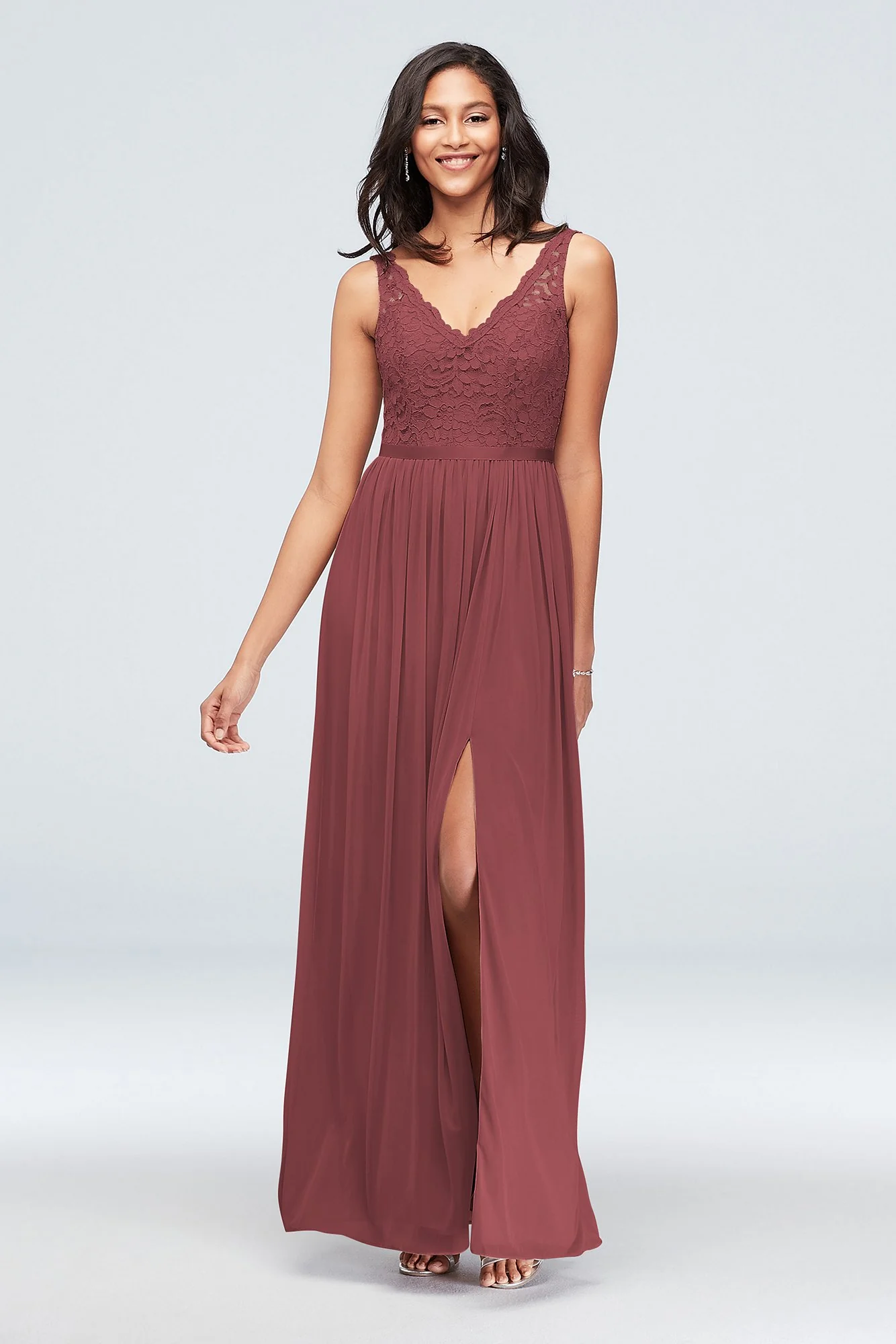 Lace and Mesh V-Neck Dress - Image 20