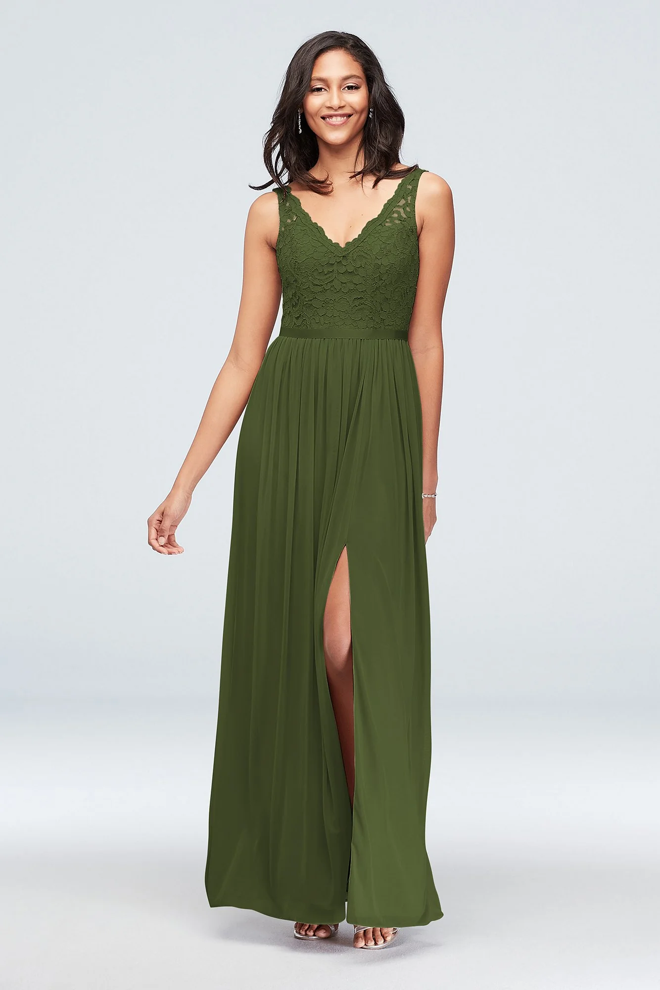 Lace and Mesh V-Neck Dress - Image 35