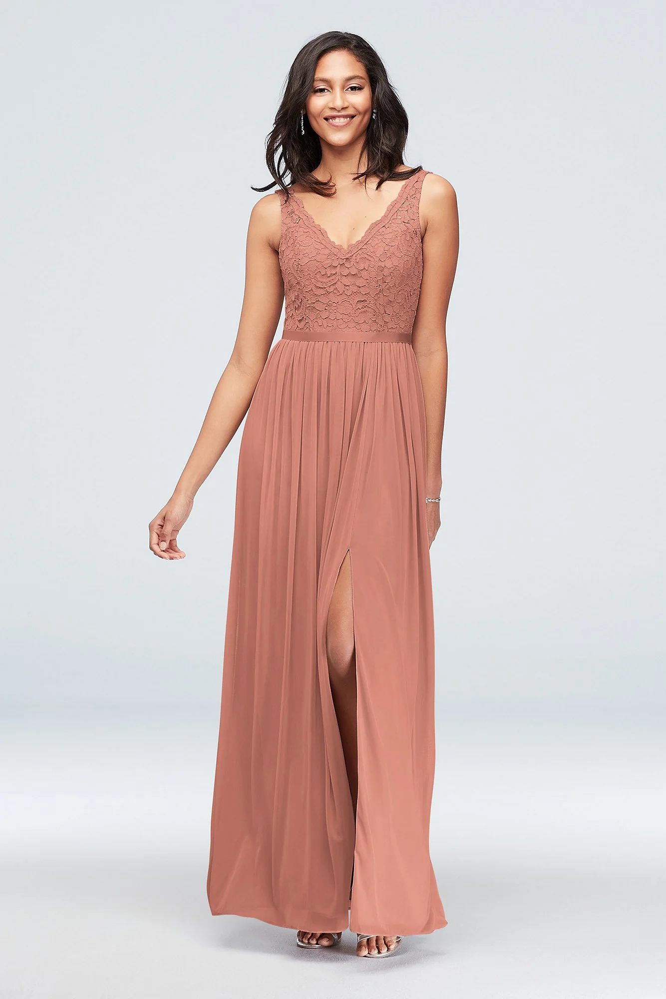 Lace and Mesh V-Neck Dress - Image 49