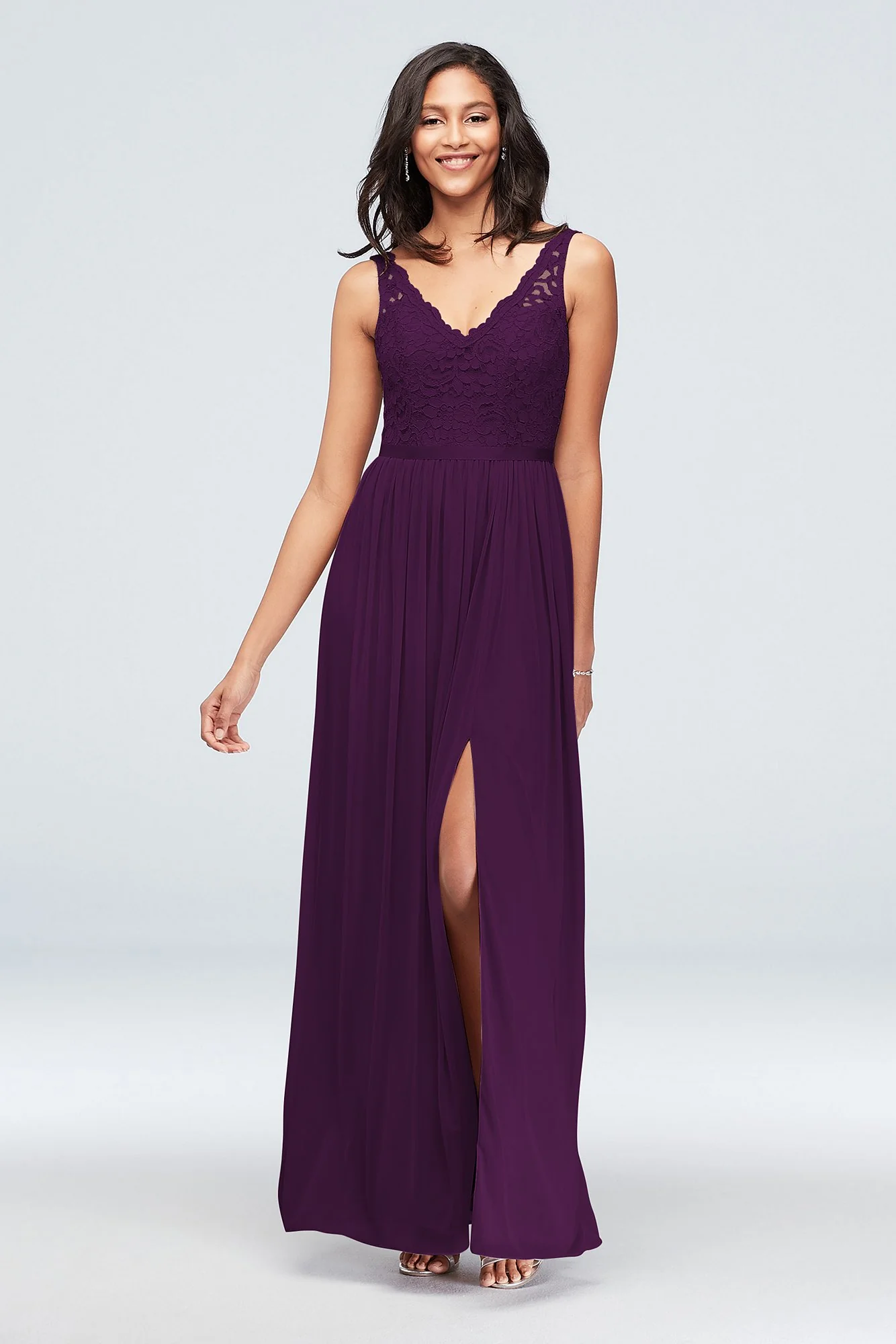 Lace and Mesh V-Neck Dress - Image 51