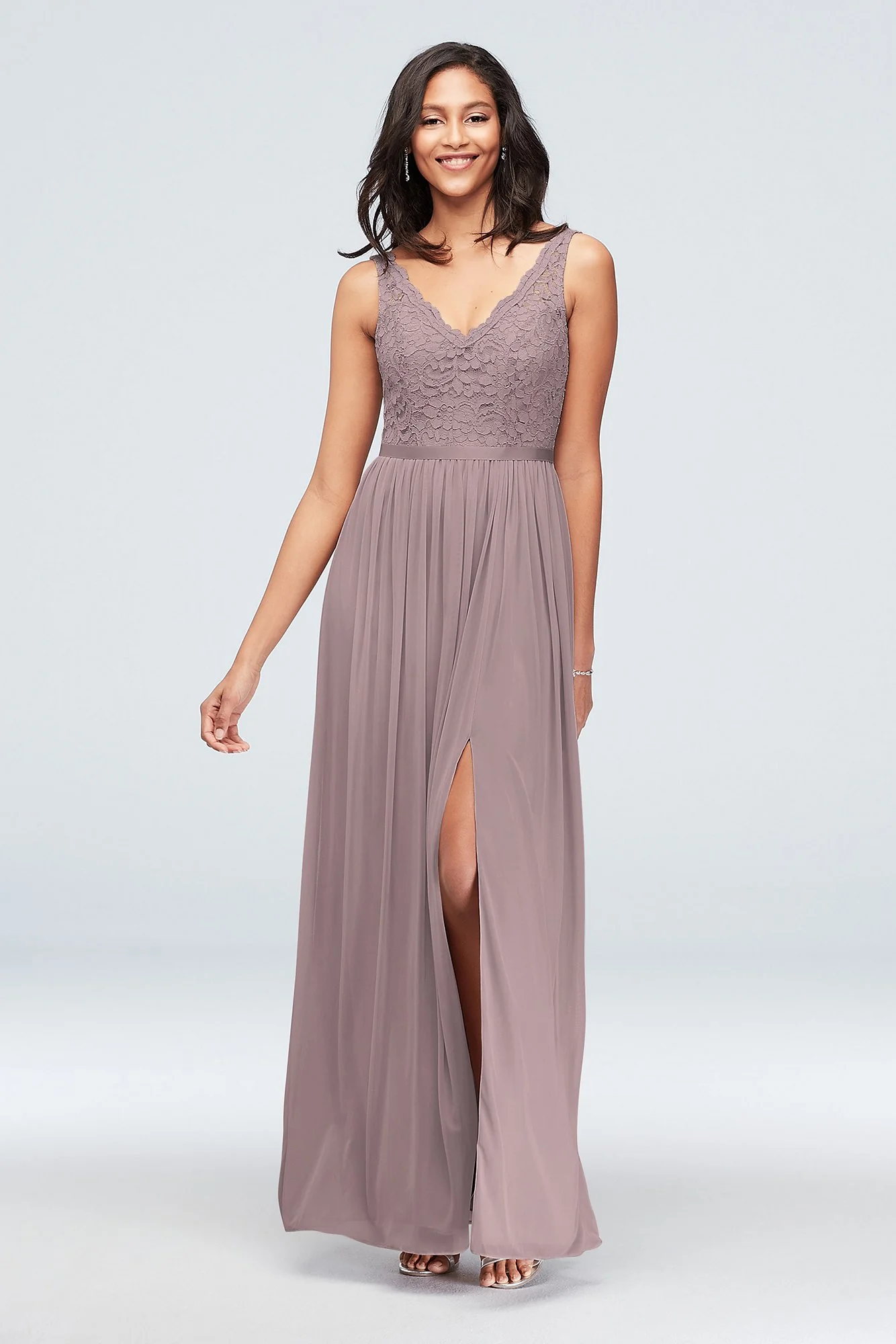 Lace and Mesh V-Neck Dress - Image 63