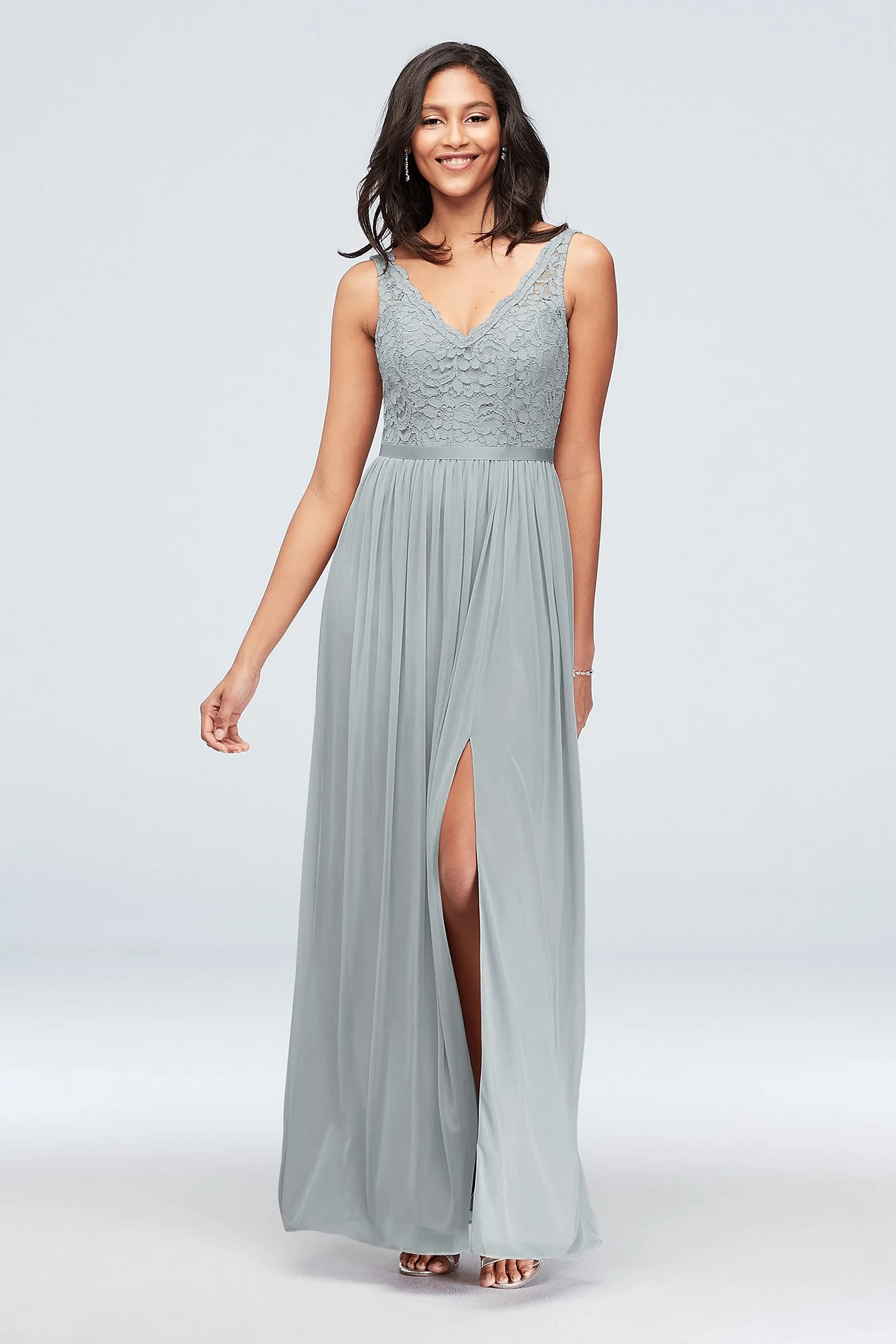 Lace and Mesh V-Neck Dress - Image 72