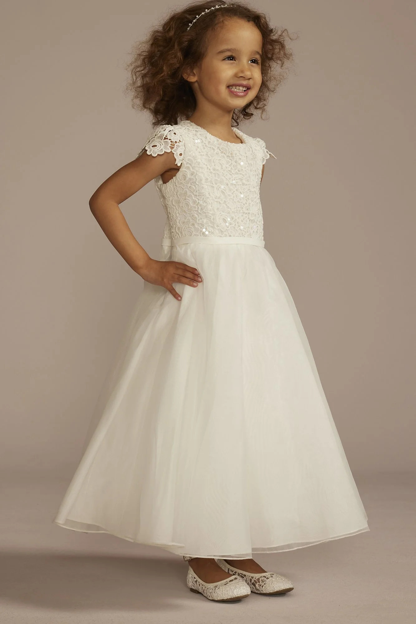 Lace and Organza Cap Sleeve Flower Girl Dress - Image 2
