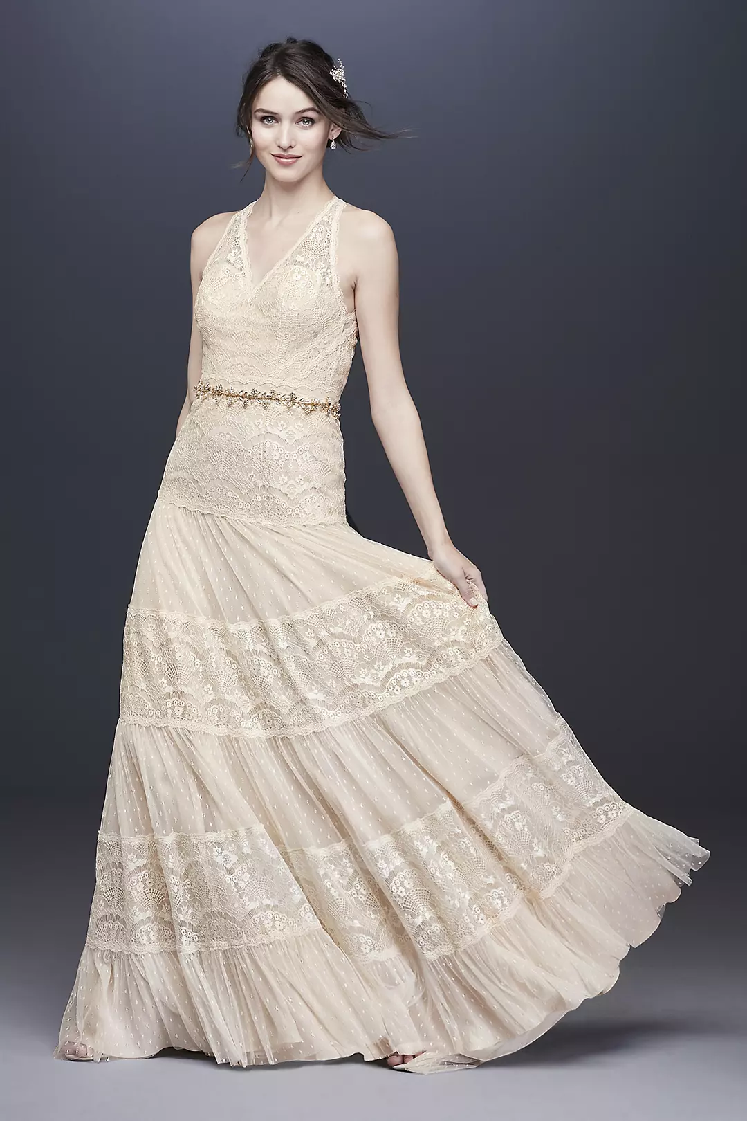Lace and Point D'Esprit Open Back Wedding Dress - Image 10
