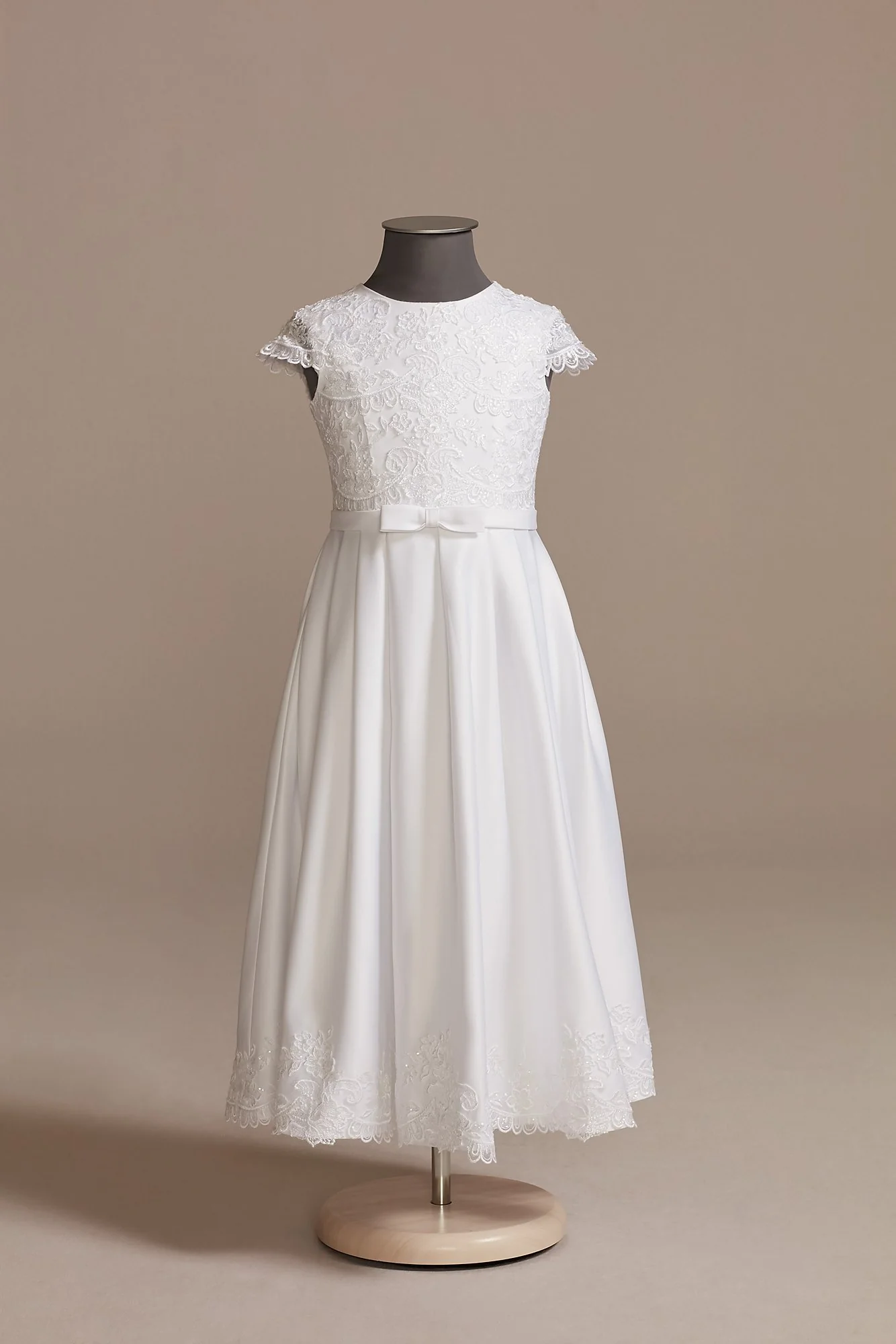 Lace and Satin A-Line Communion Dress with Bow - Image 2