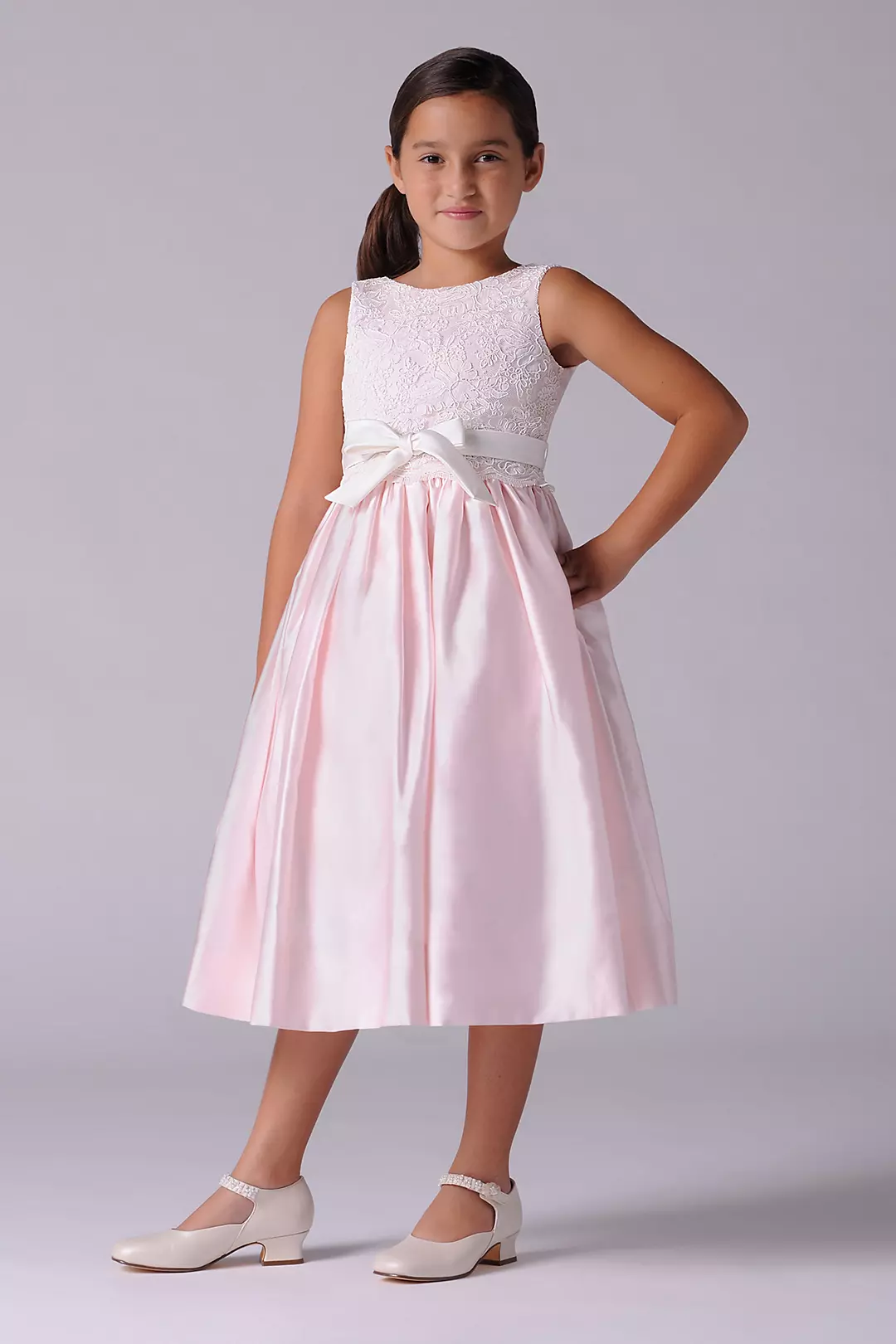 Lace and Satin Flower Girl Dress With Sash - Image 2