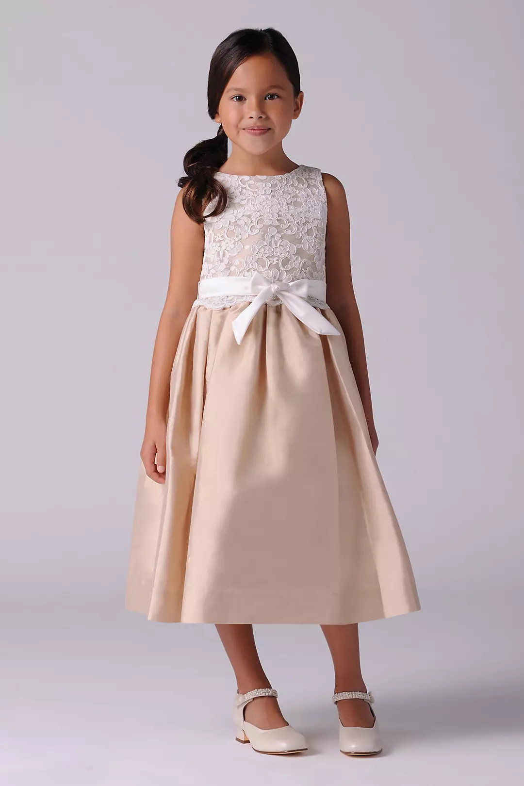 Lace and Satin Flower Girl Dress With Sash - Image 6