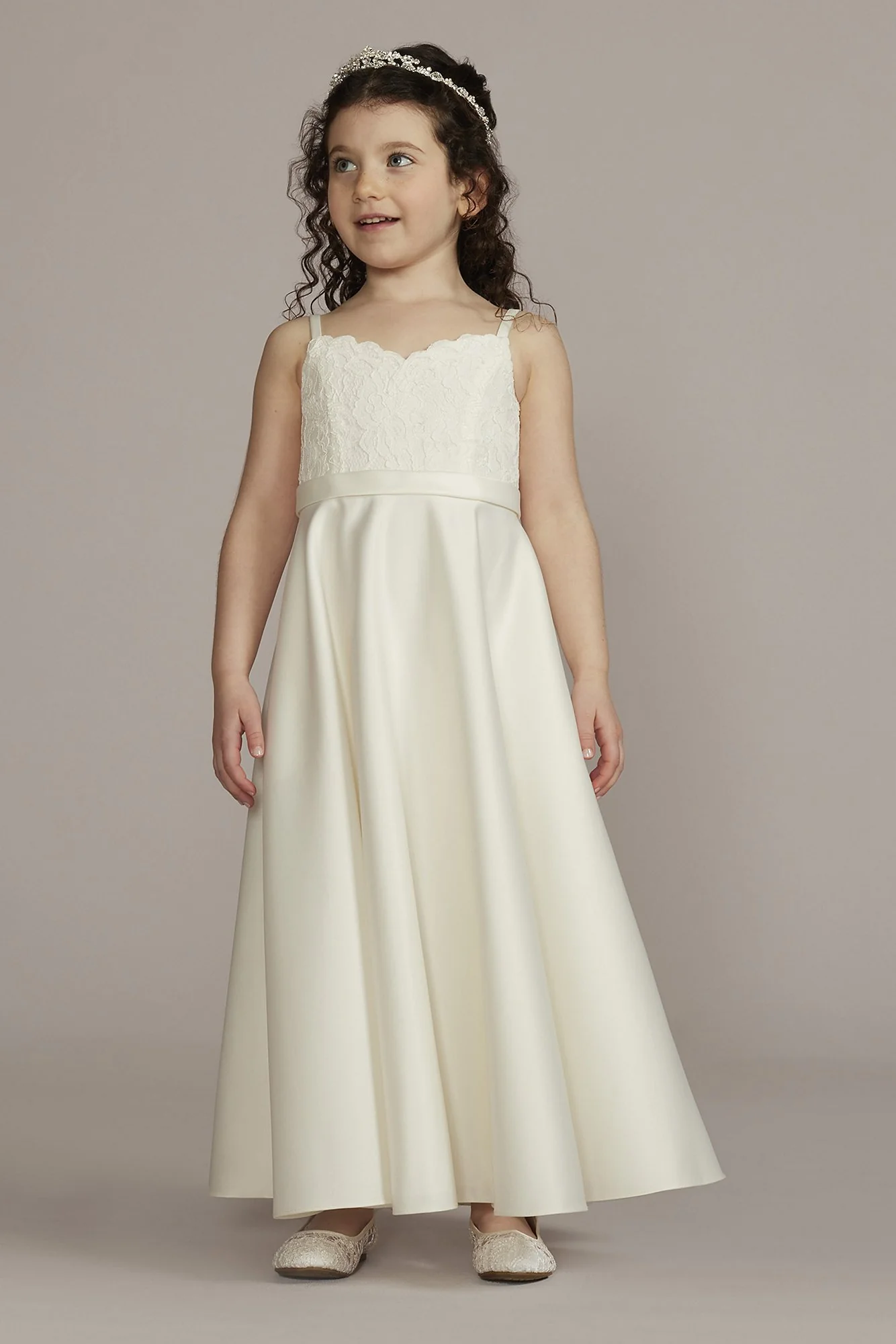 Lace and Satin Spaghetti Strap Flower Girl Dress