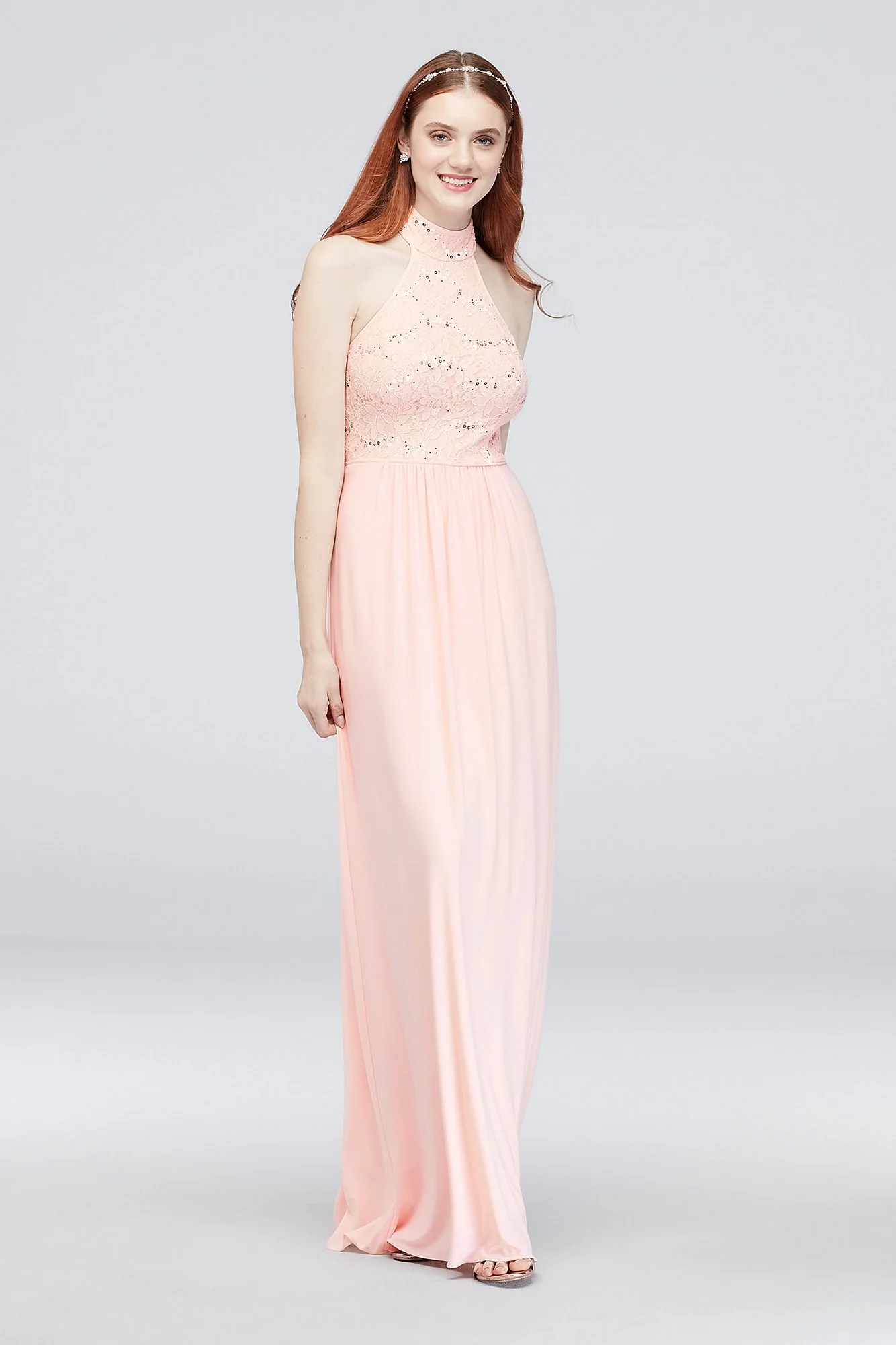 Lace and Sequin Mockneck Jersey A-Line Dress - Image 2