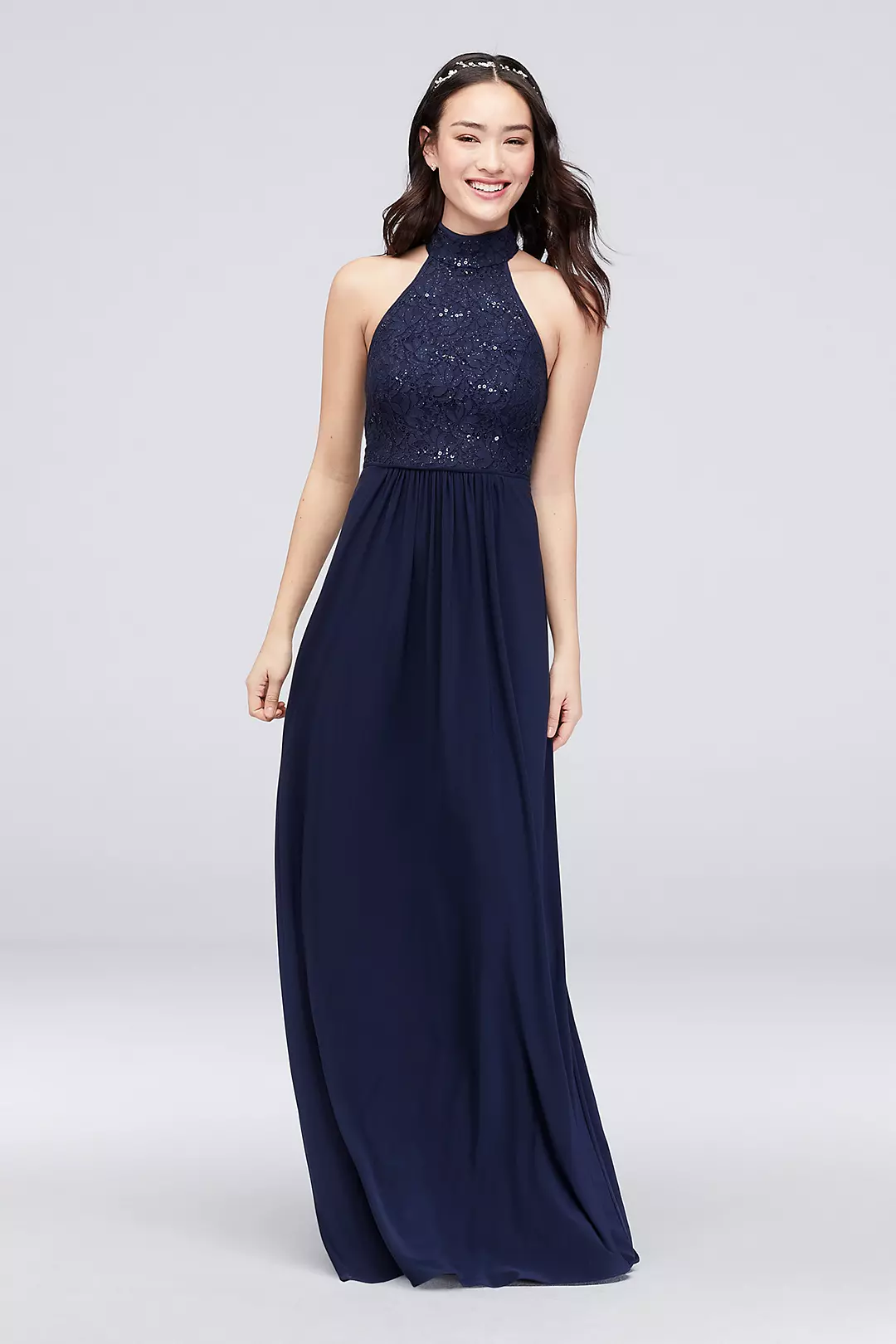 Lace and Sequin Mockneck Jersey A-Line Dress - Image 4