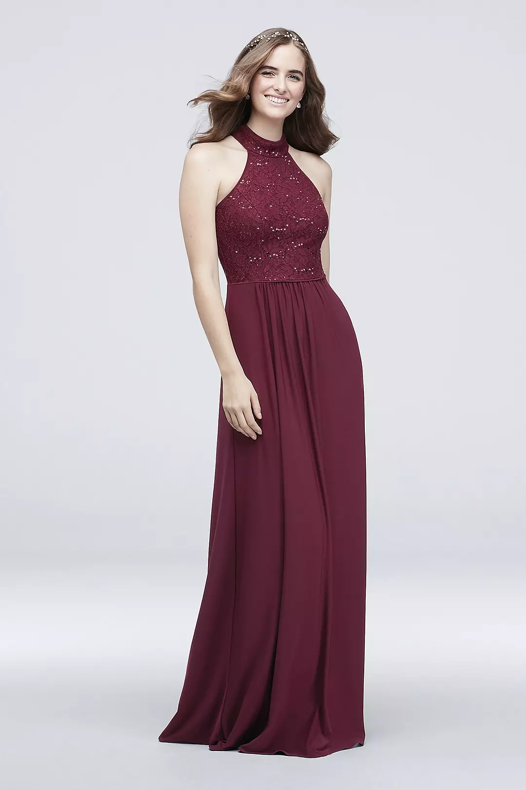 Lace and Sequin Mockneck Jersey A-Line Dress - Image 5