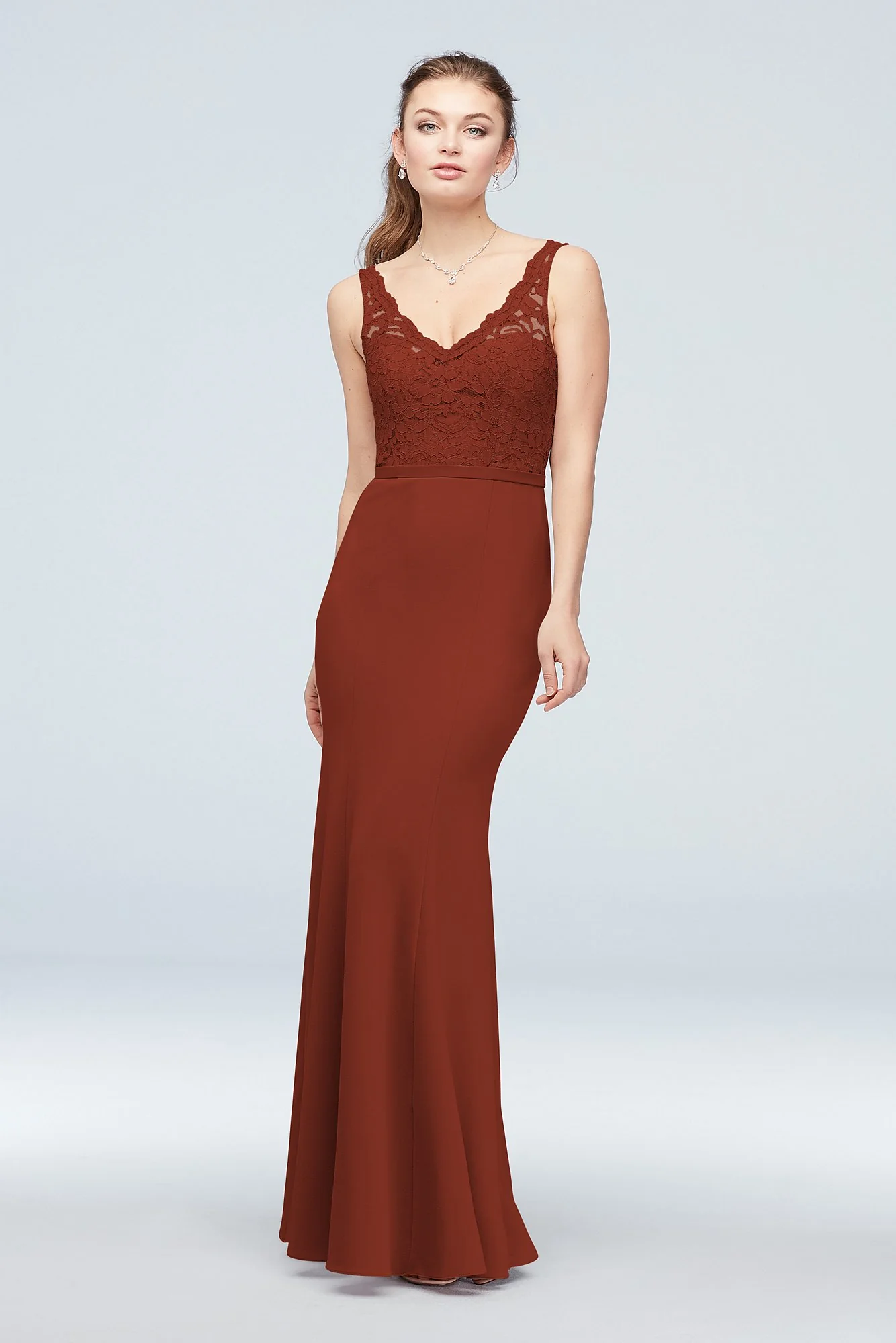 Lace and Stretch Crepe V-Neck Bridesmaid Dress - Image 54
