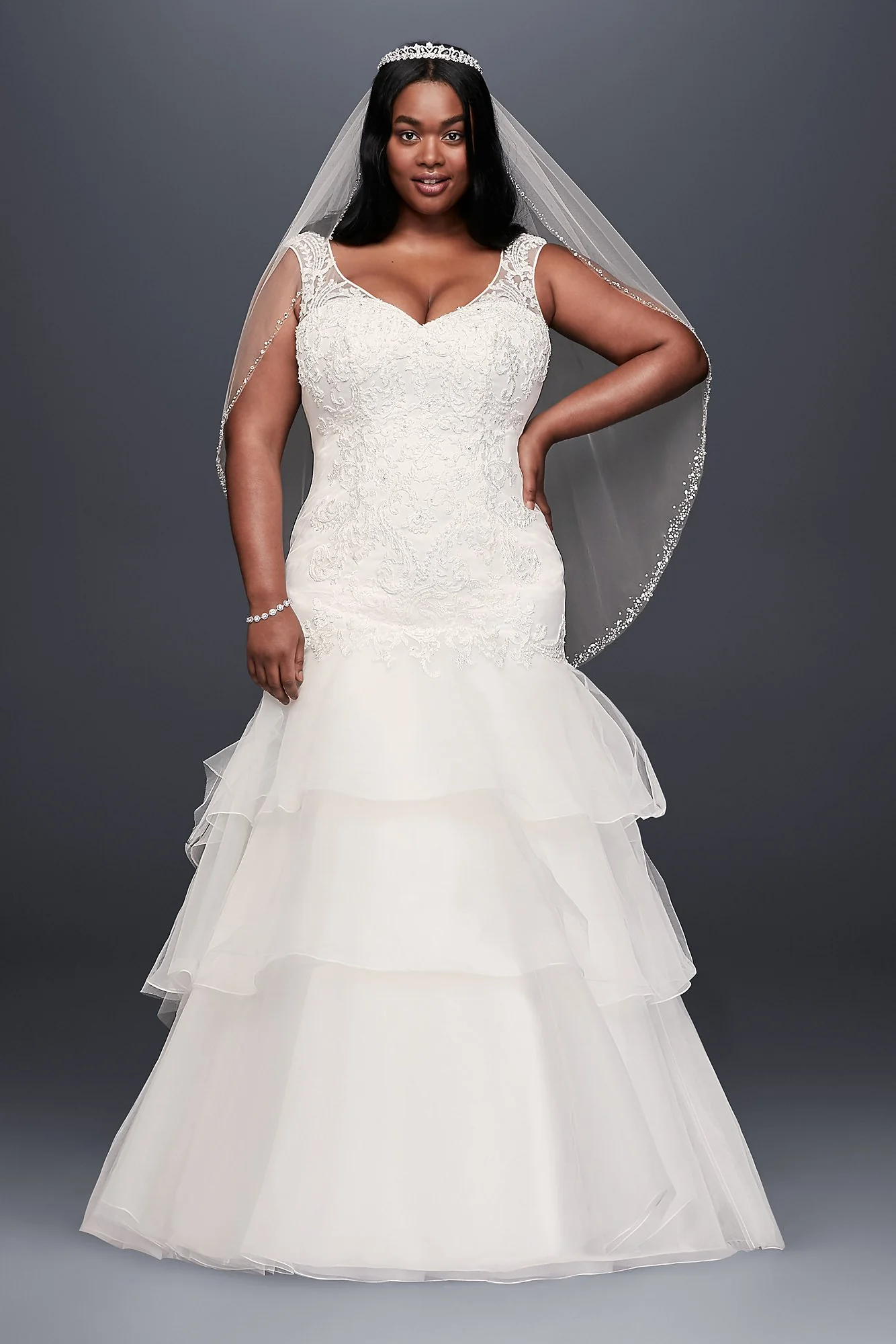 Lace and Tiered Tulle Plus Size Wedding Dress - Image 4