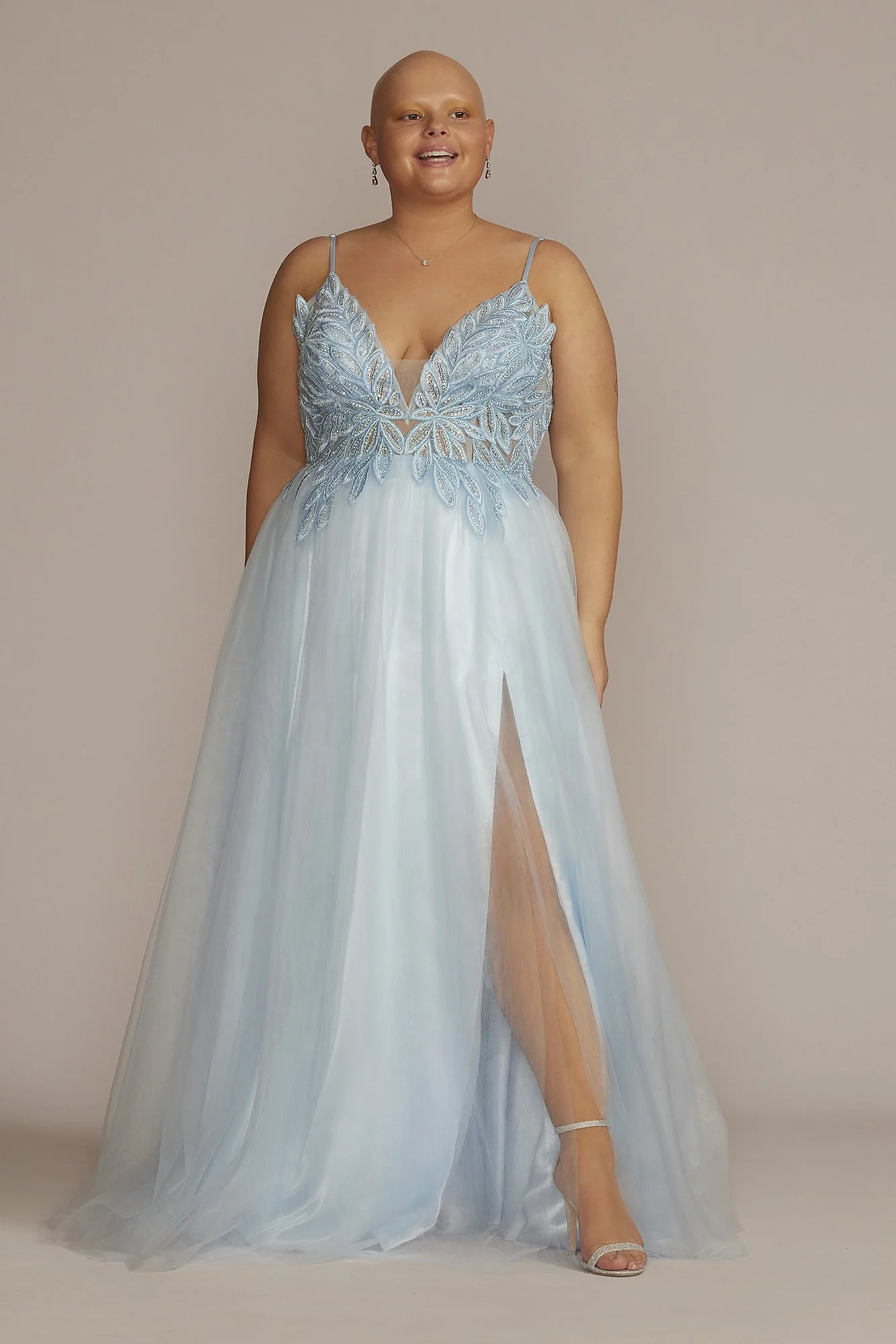 Lace Applique A-Line Dress with Mesh Skirt - Image 2