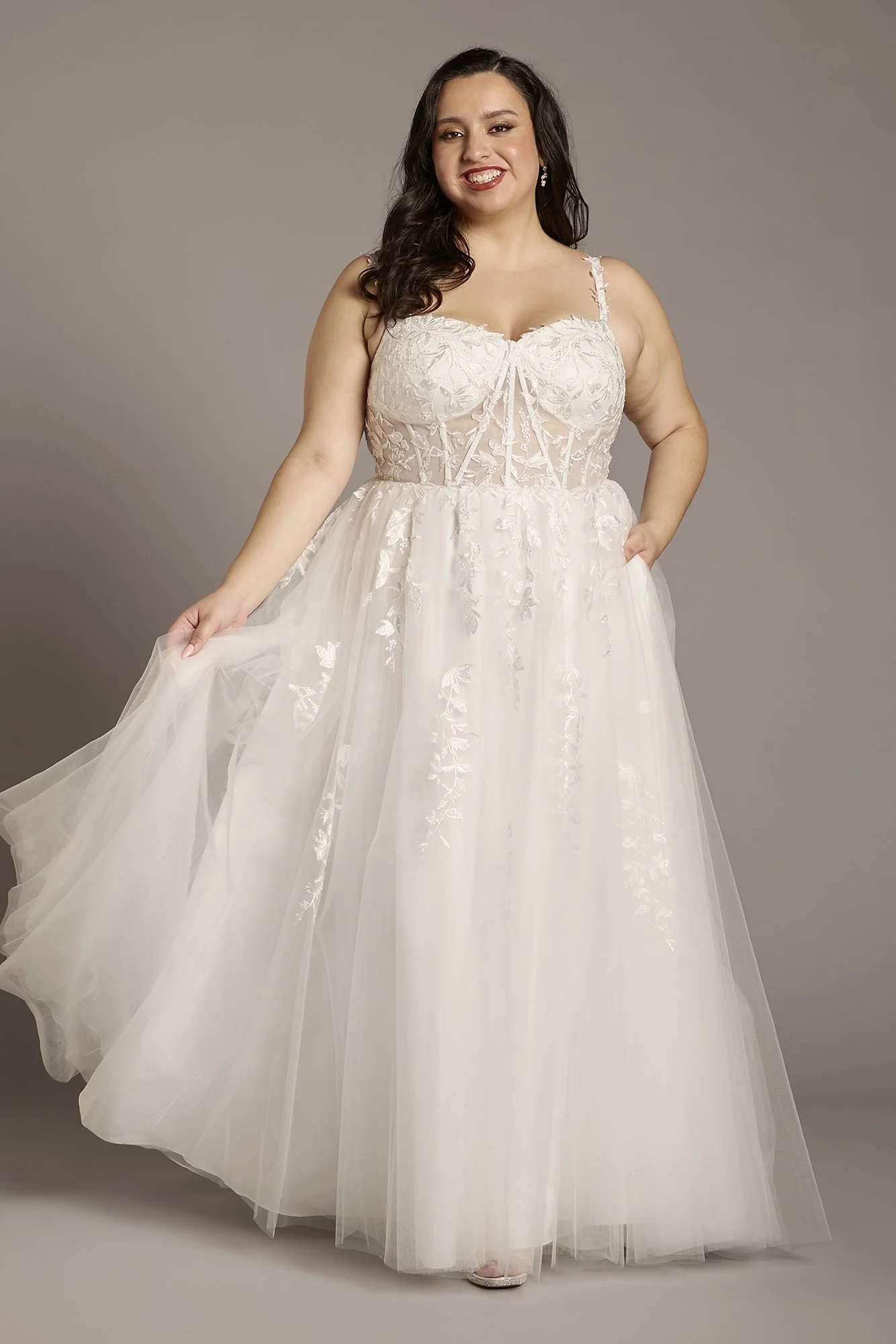 Lace Applique and Tulle Illusion Corset Ball Gown - Image 3
