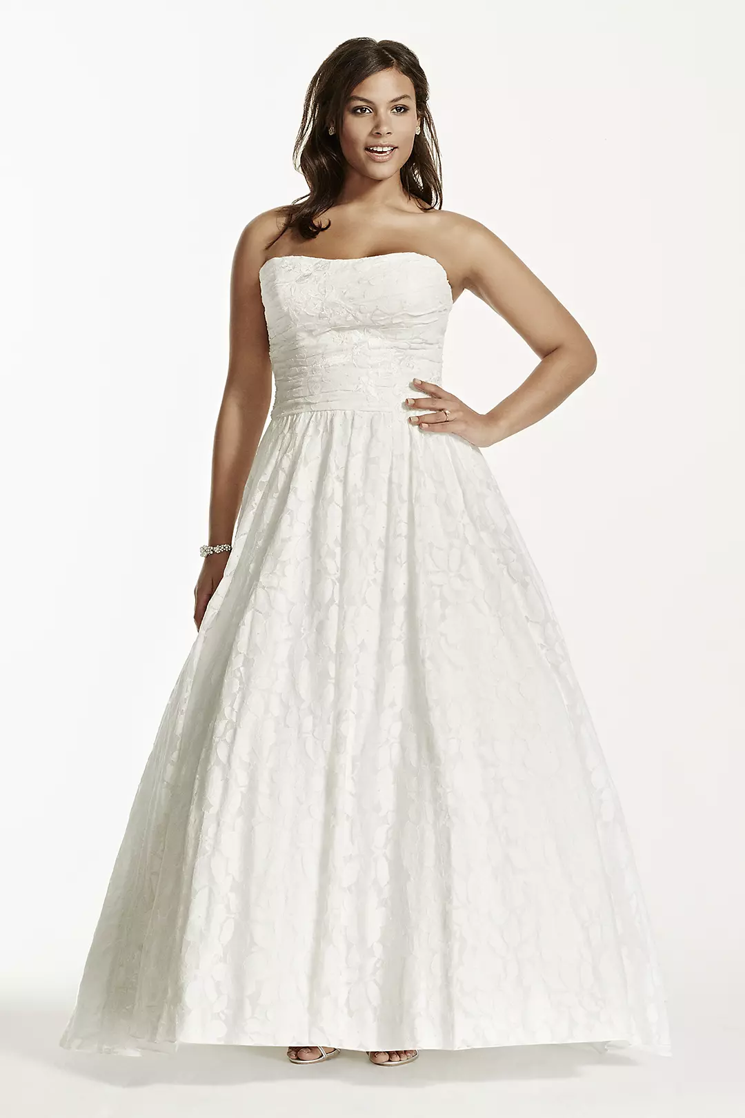 Lace Applique Ball Gown Strapless Wedding Dress - Image 15