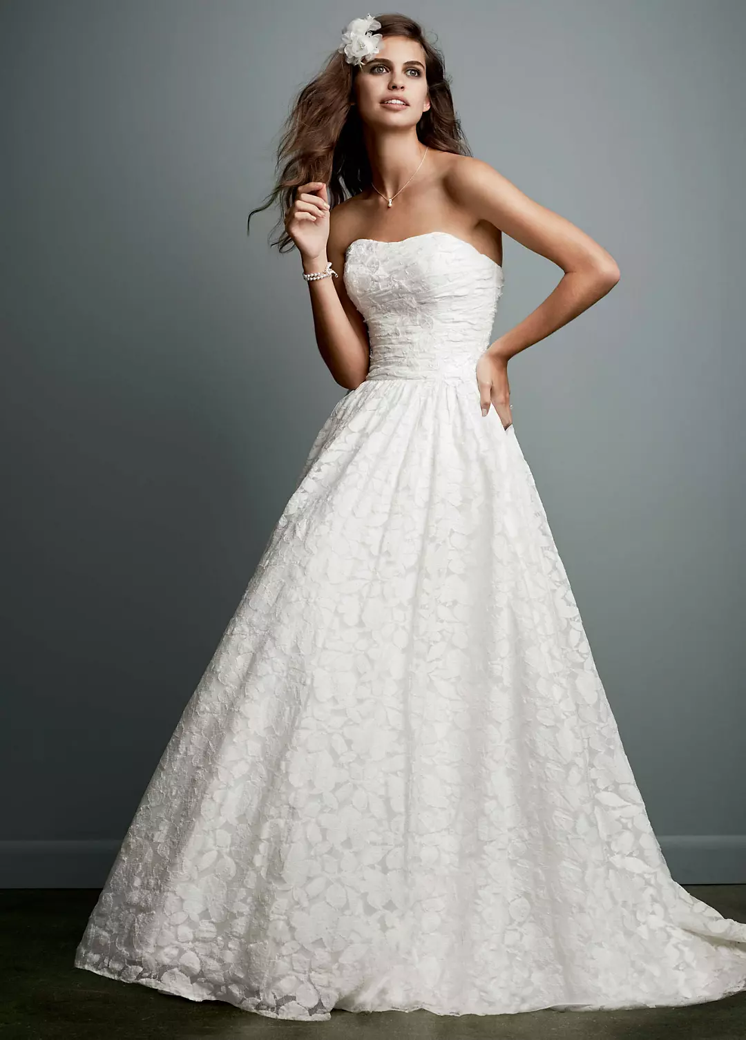 Lace Applique Ball Gown Strapless Wedding Dress - Image 22