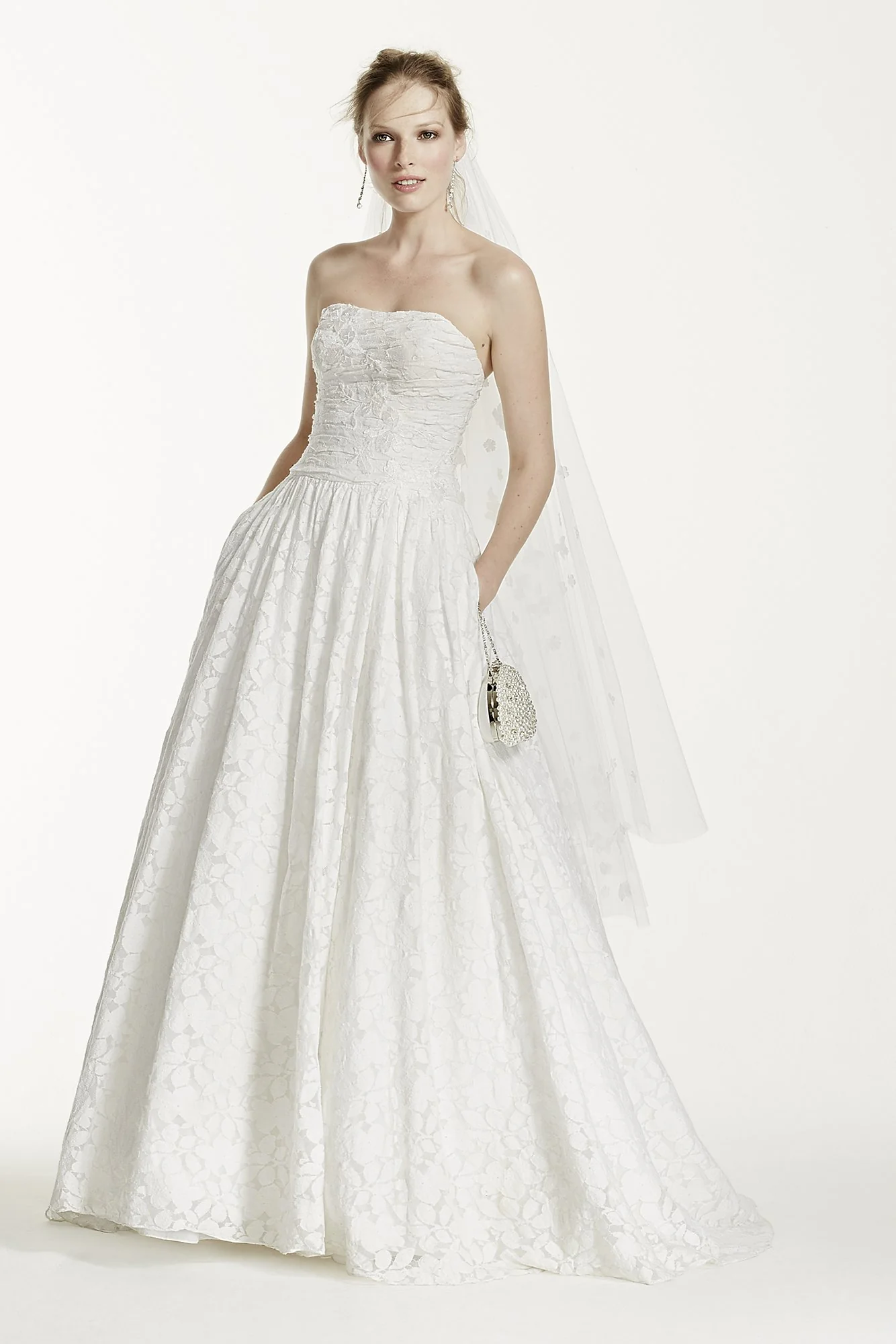 Lace Applique Ball Gown Strapless Wedding Dress - Image 5