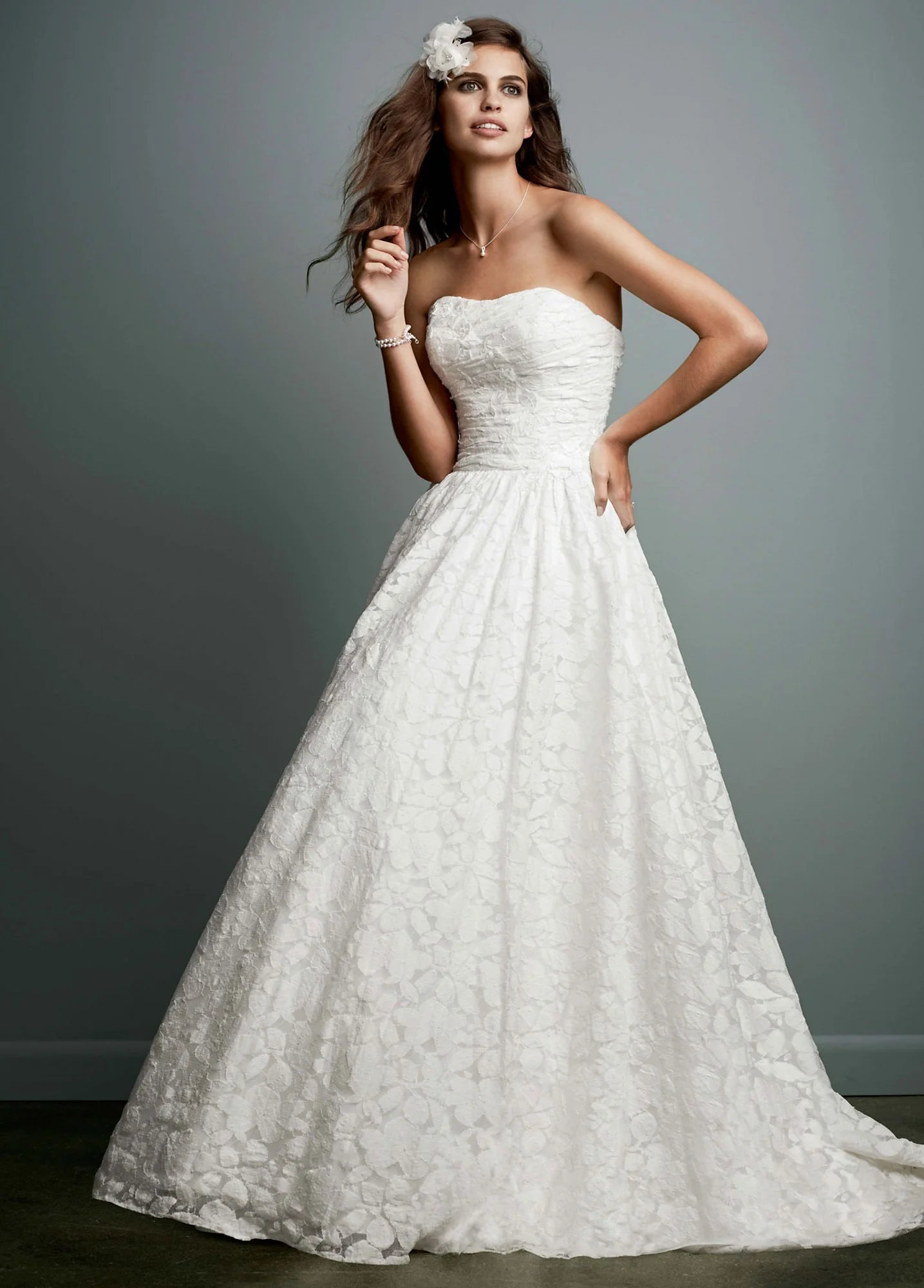 Lace Applique Ball Gown Strapless Wedding Dress - Image 7