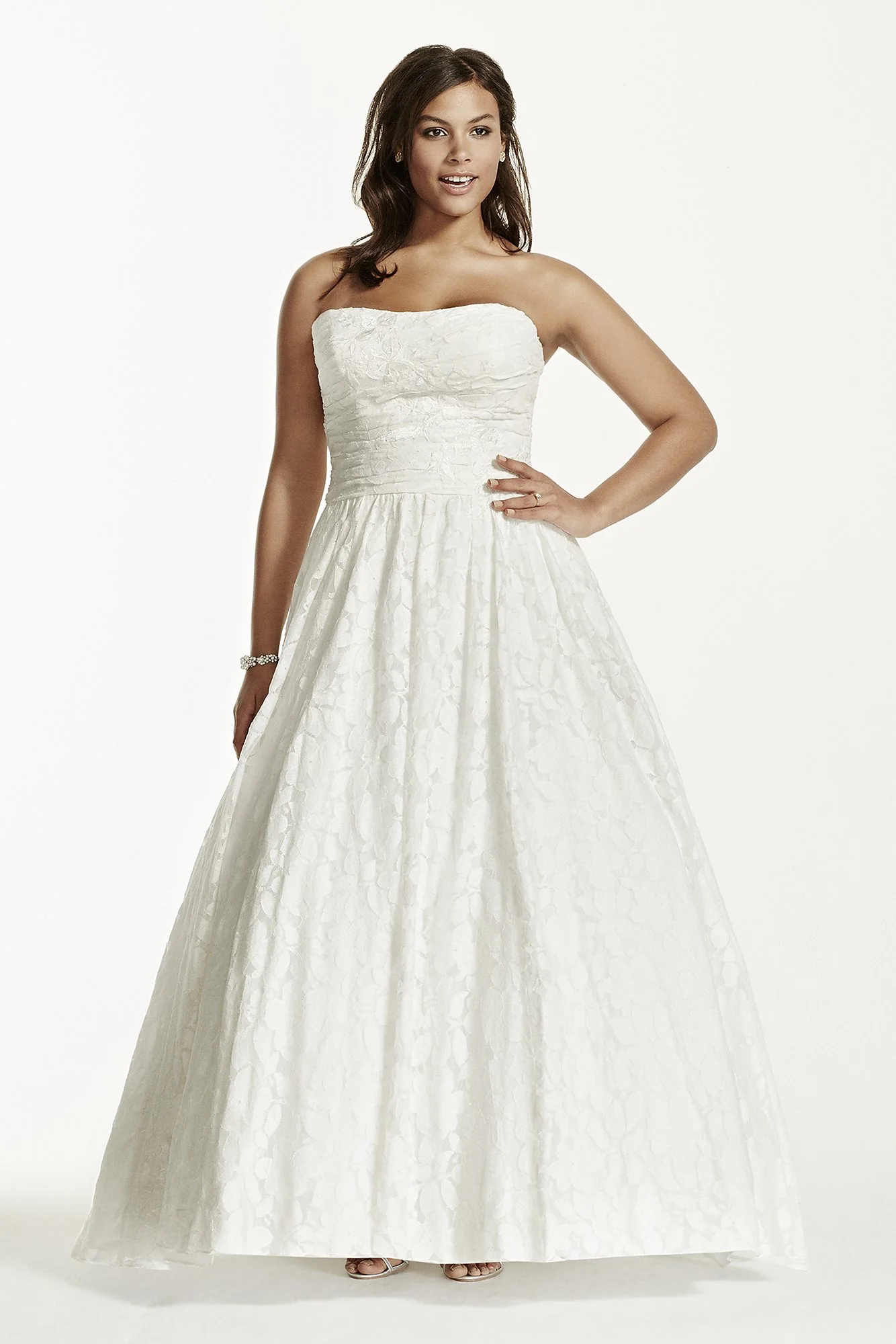 Lace Applique Ball Gown Strapless Wedding Dress - Image 9